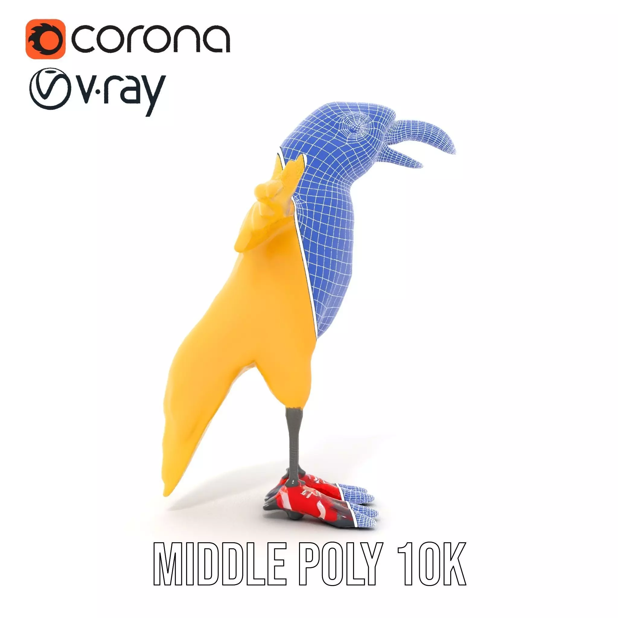 Yellow Parrot Character with Red Shoes Rigged and Animated Model Low-poly 3D model_28