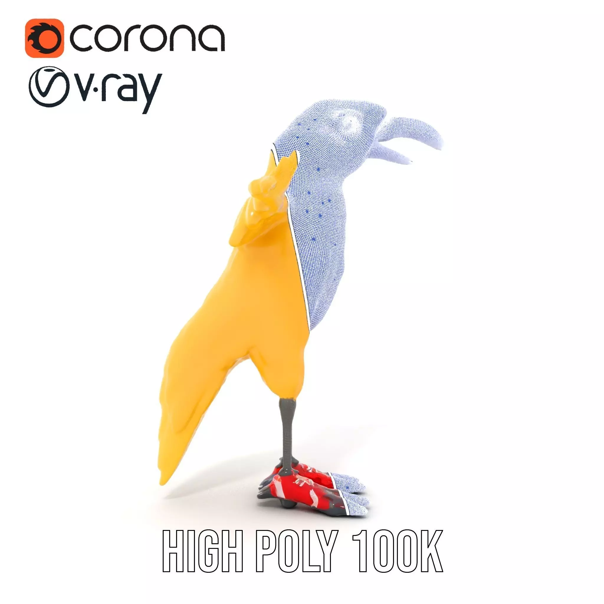 Yellow Parrot Character with Red Shoes Rigged and Animated Model Low-poly 3D model_35