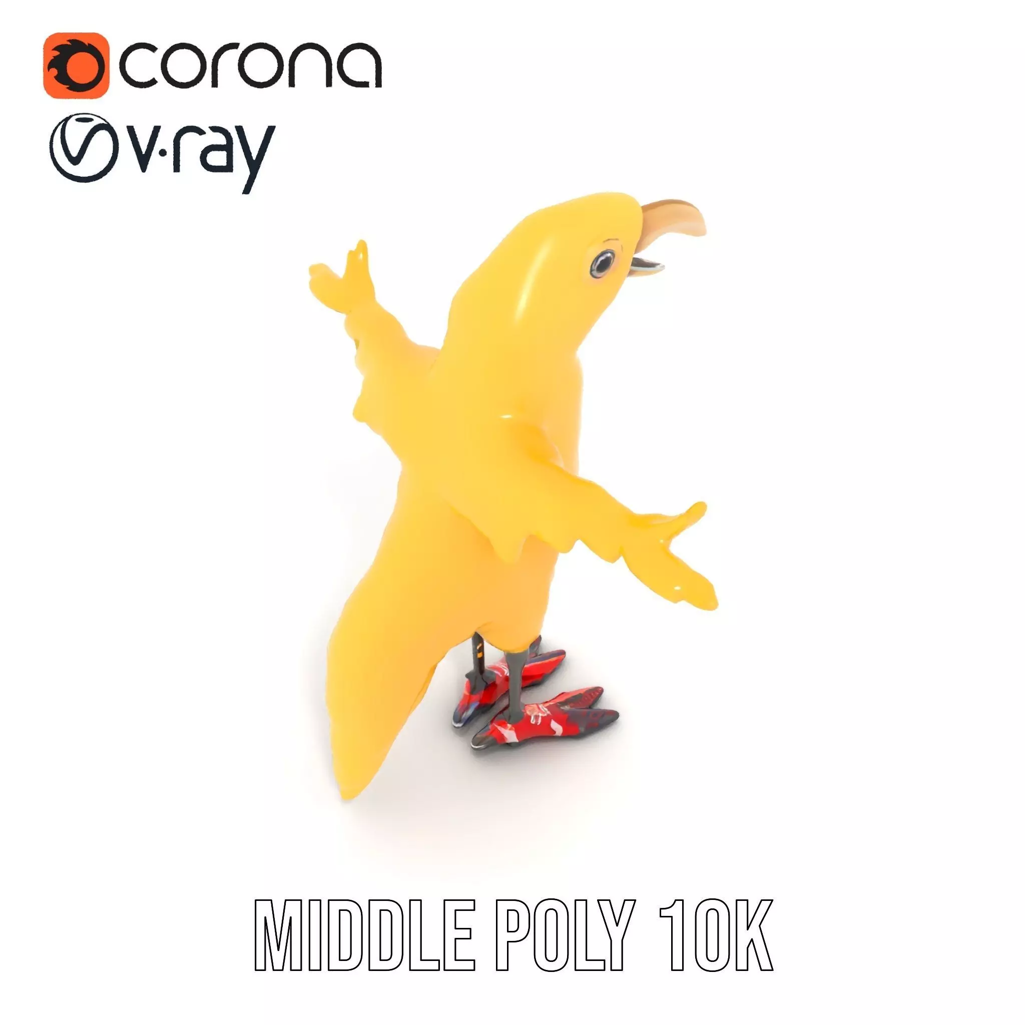 Yellow Parrot Character with Red Shoes Rigged and Animated Model Low-poly 3D model_13