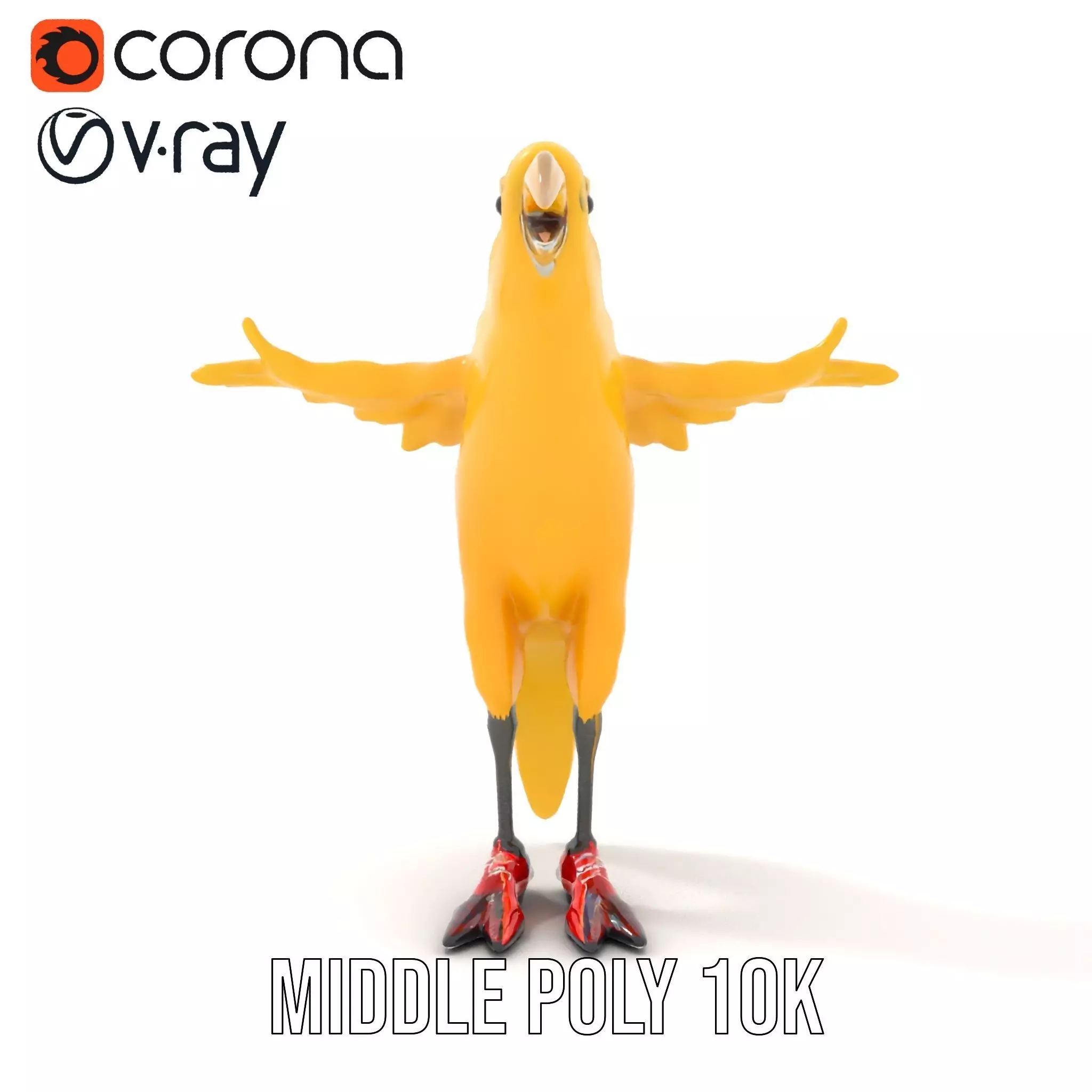 Yellow Parrot Character with Red Shoes Rigged and Animated Model Low-poly 3D model_7