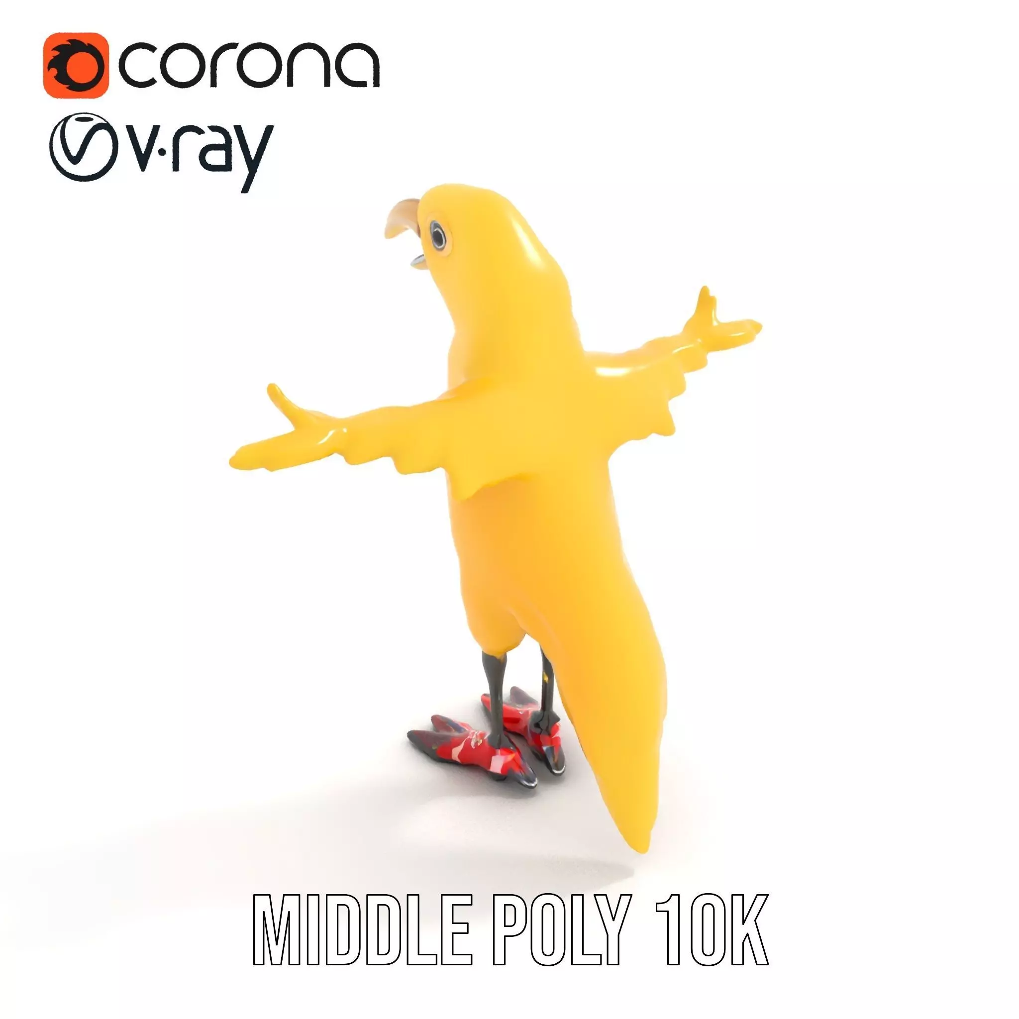 Yellow Parrot Character with Red Shoes Rigged and Animated Model Low-poly 3D model_6