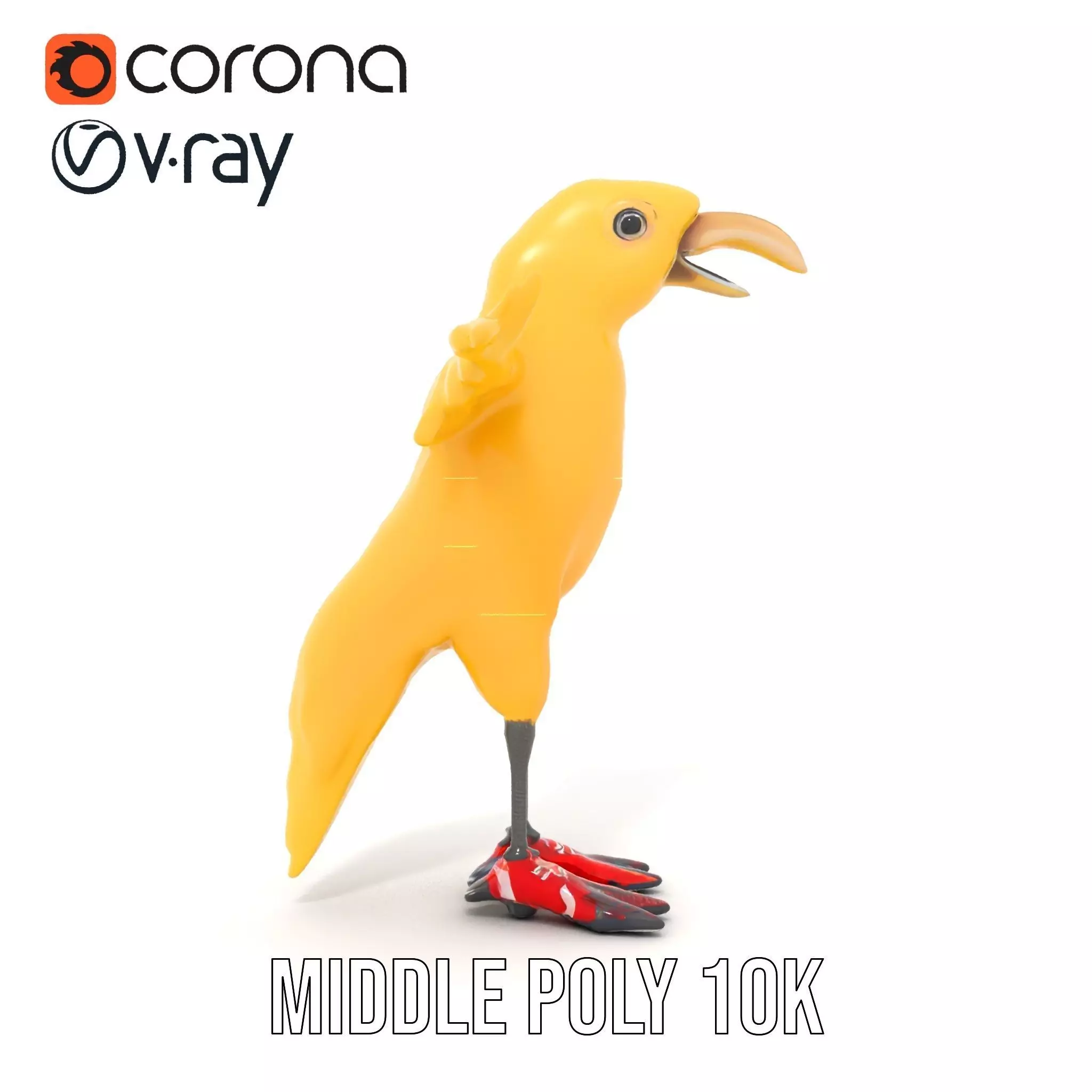 Yellow Parrot Character with Red Shoes Rigged and Animated Model Low-poly 3D model_16