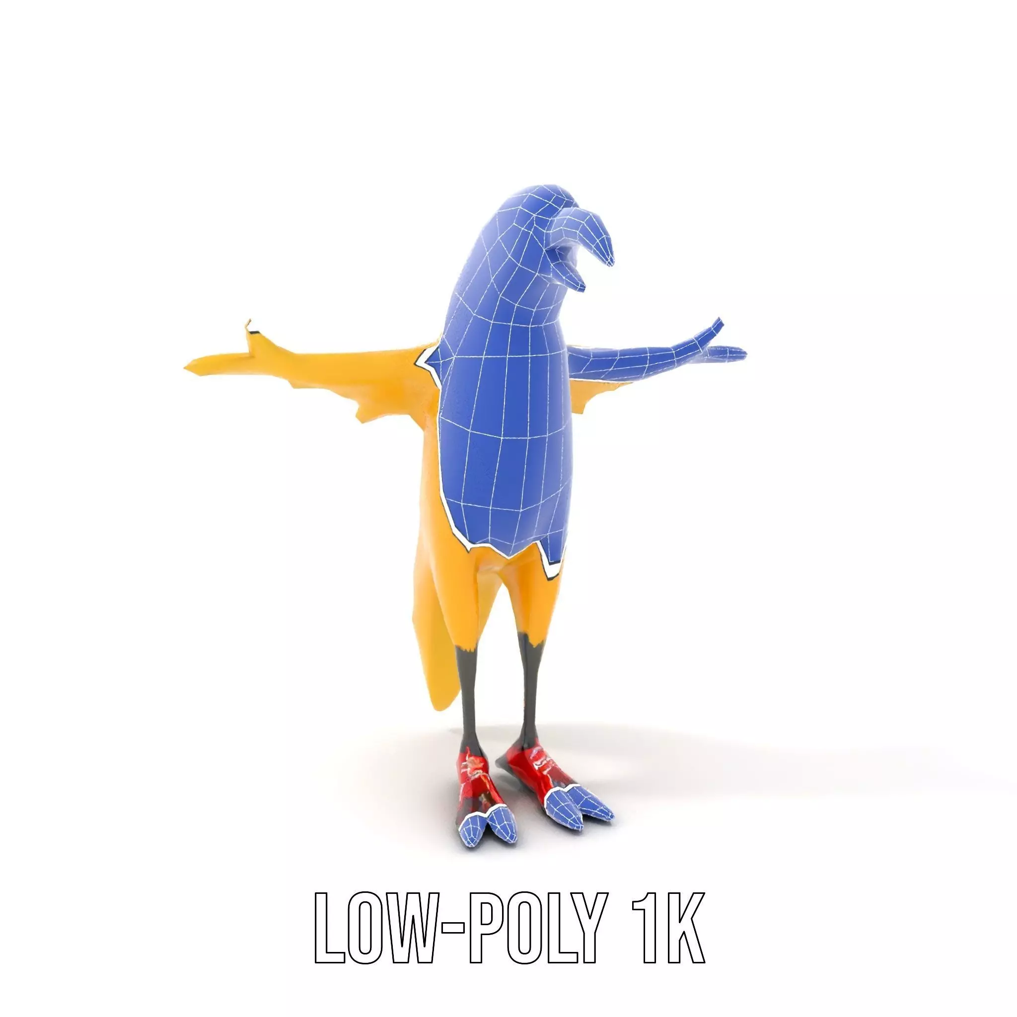 Yellow Parrot Character with Red Shoes Rigged and Animated Model Low-poly 3D model_17