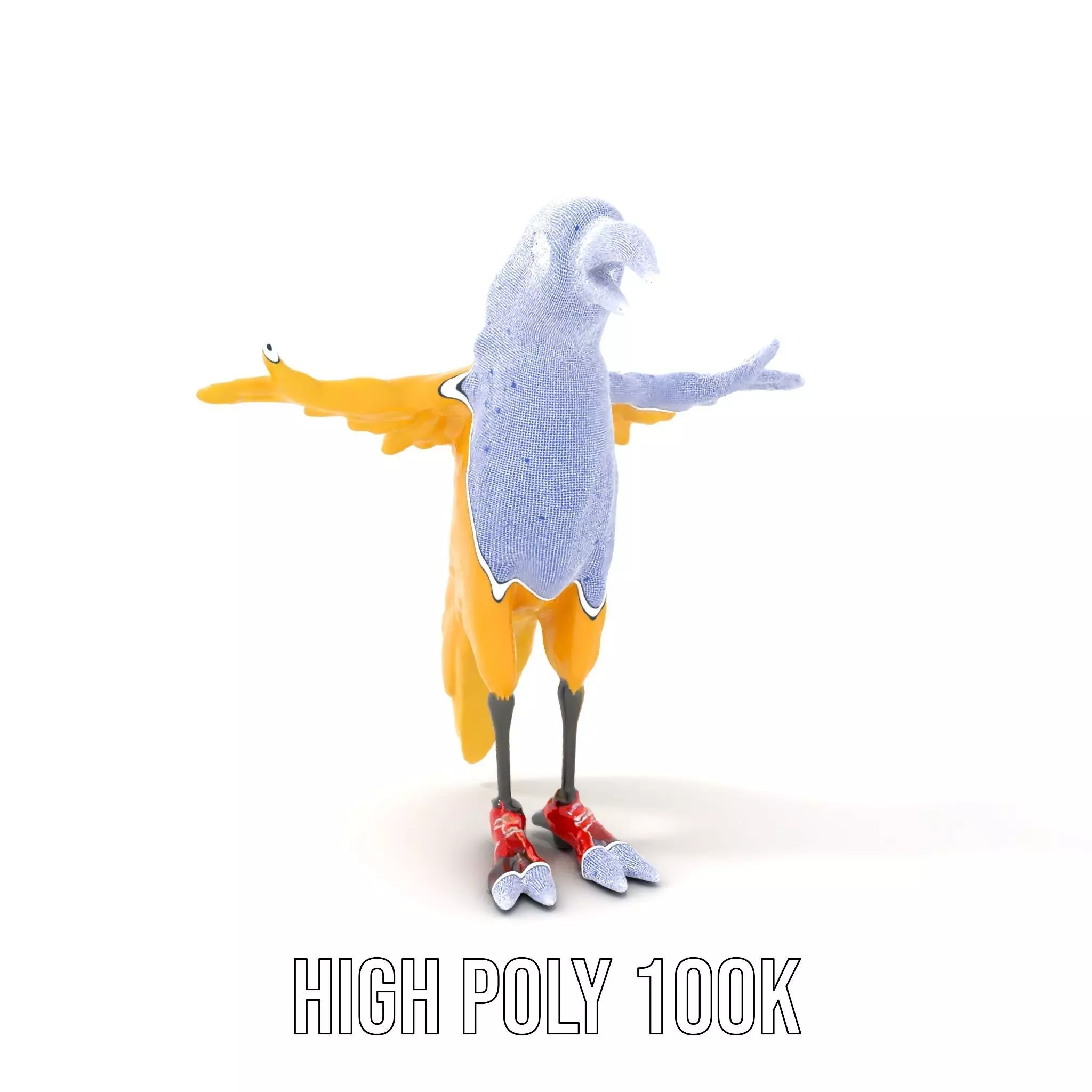 Yellow Parrot Character with Red Shoes Rigged and Animated Model Low-poly 3D model_5
