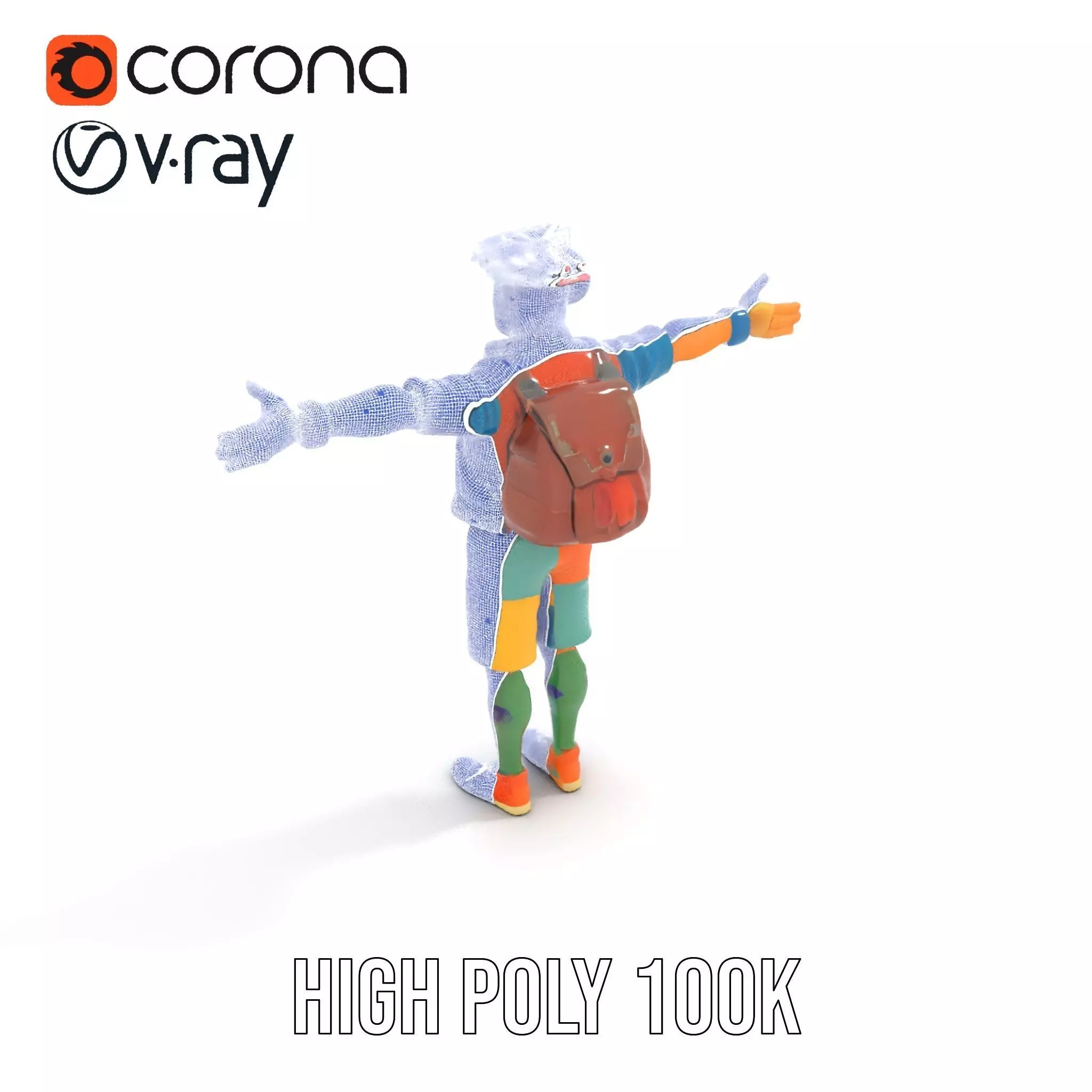 Colorful Character Model Pack with Backpack and Hat Low-poly 3D model_15