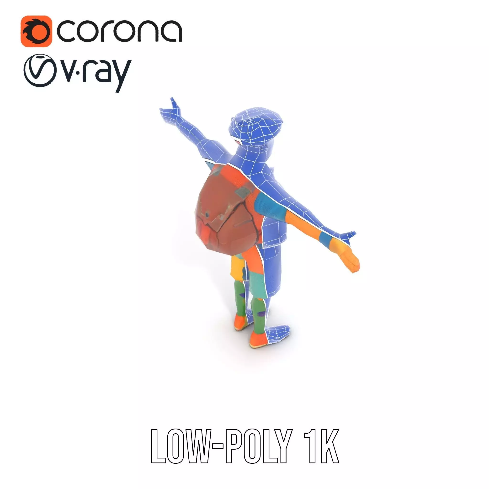 Colorful Character Model Pack with Backpack and Hat Low-poly 3D model_11