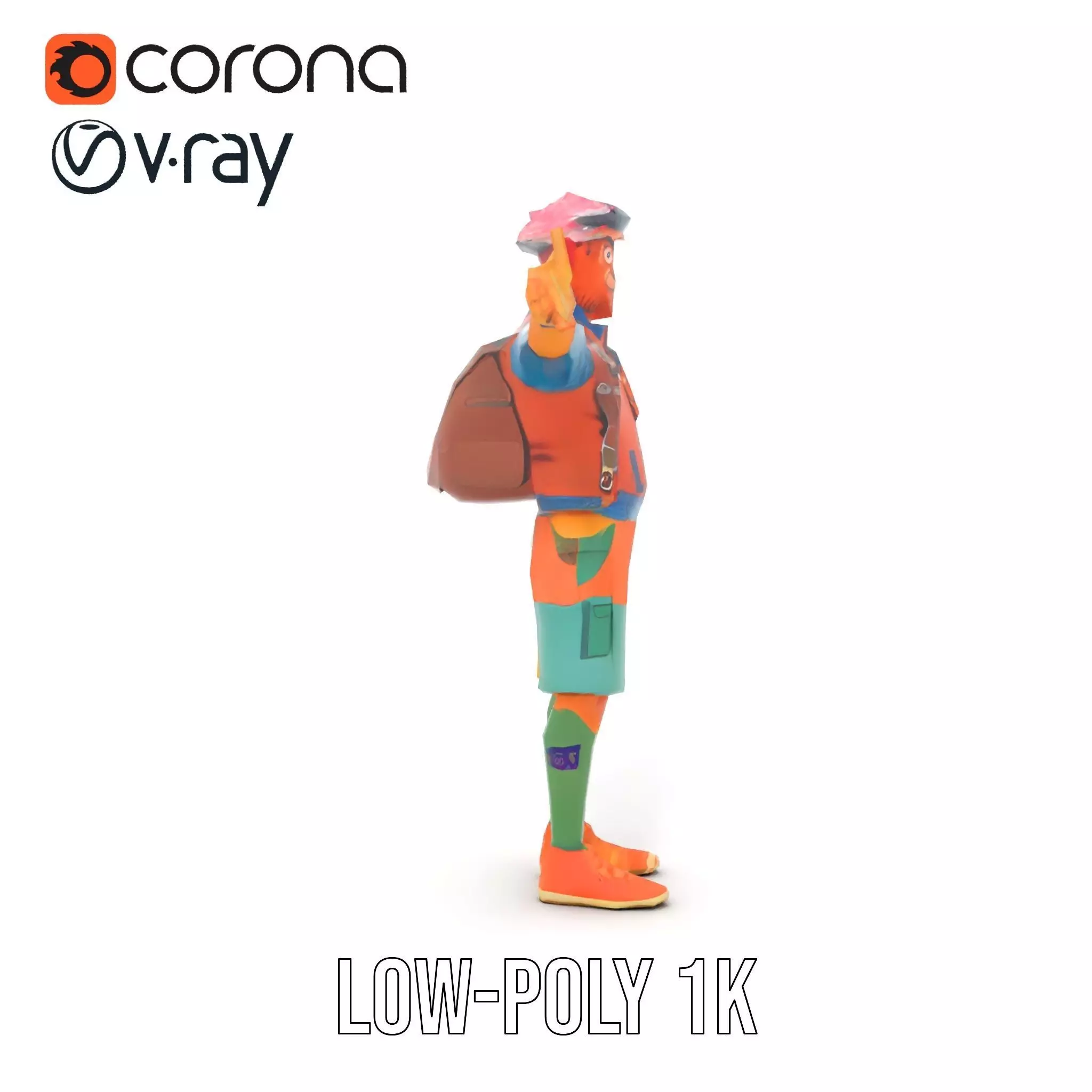 Colorful Character Model Pack with Backpack and Hat Low-poly 3D model_28