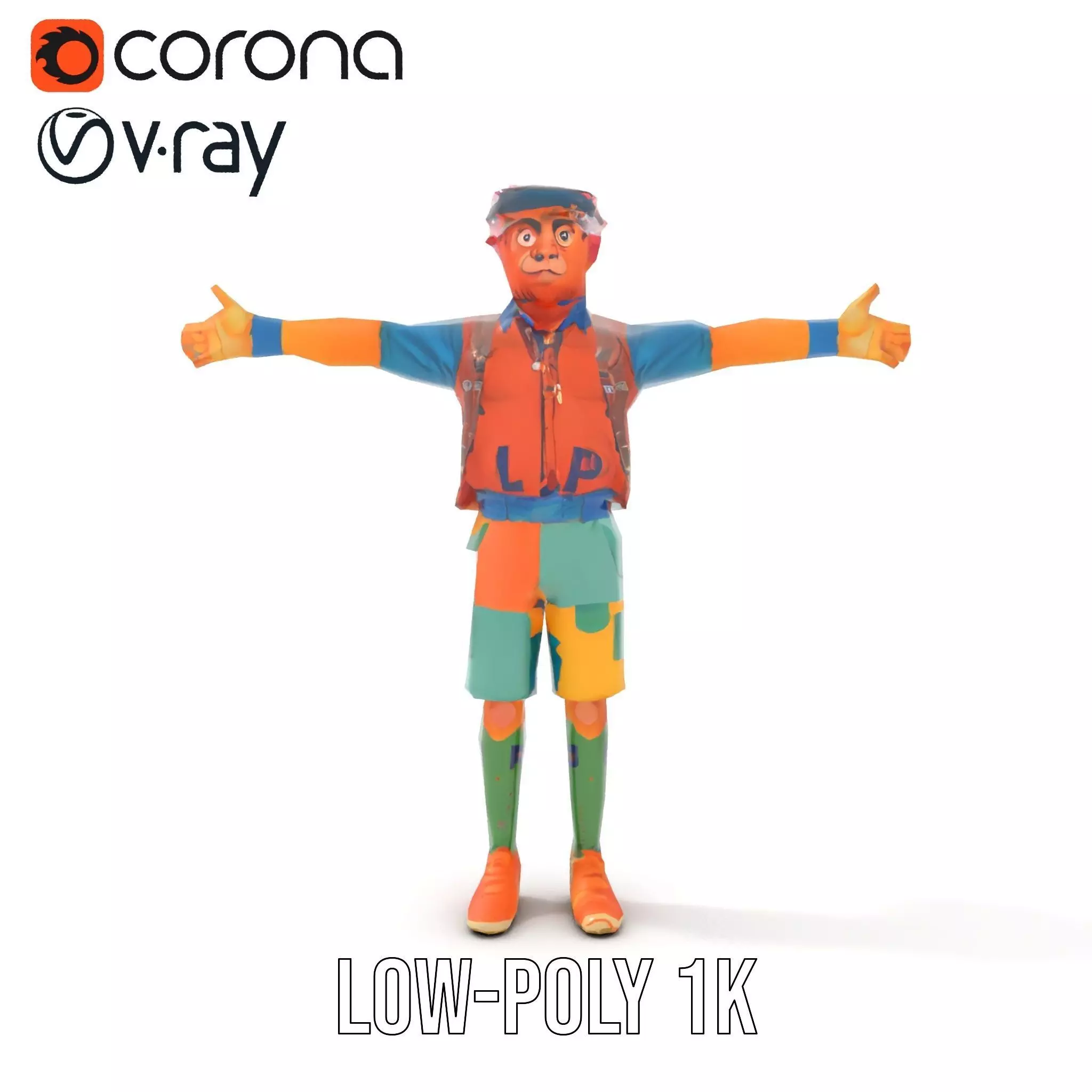 Colorful Character Model Pack with Backpack and Hat Low-poly 3D model_22