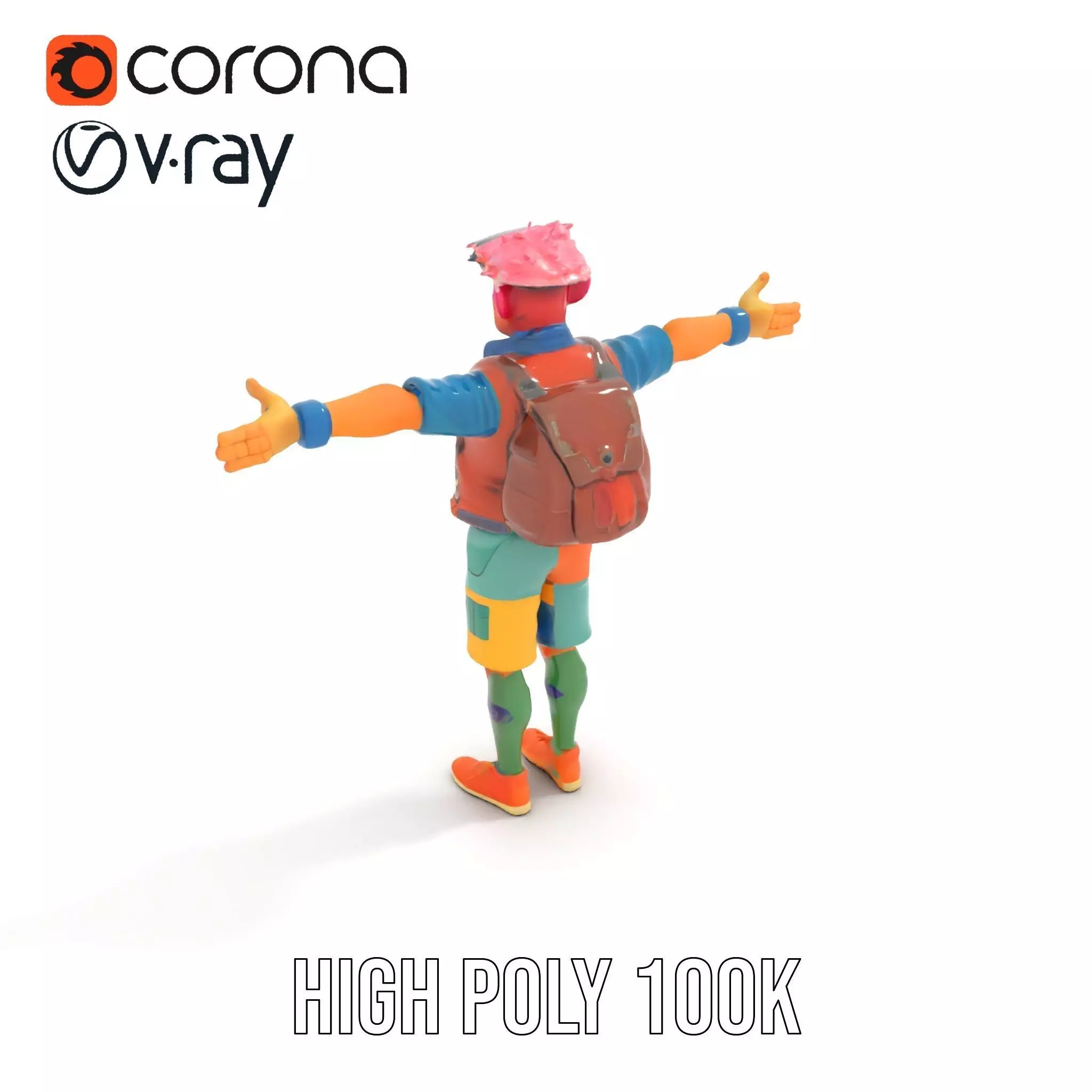 Colorful Character Model Pack with Backpack and Hat Low-poly 3D model_23