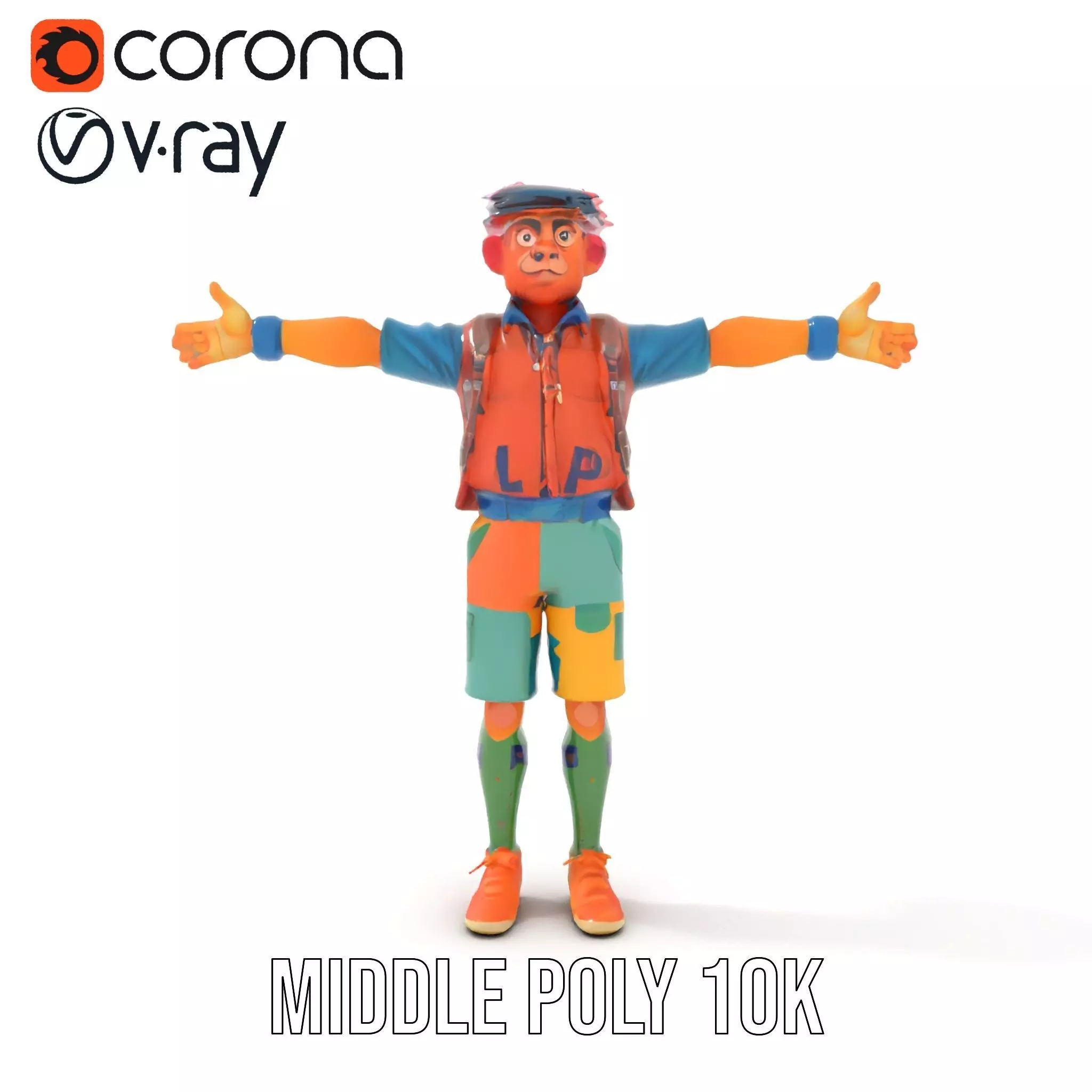 Colorful Character Model Pack with Backpack and Hat Low-poly 3D model_16