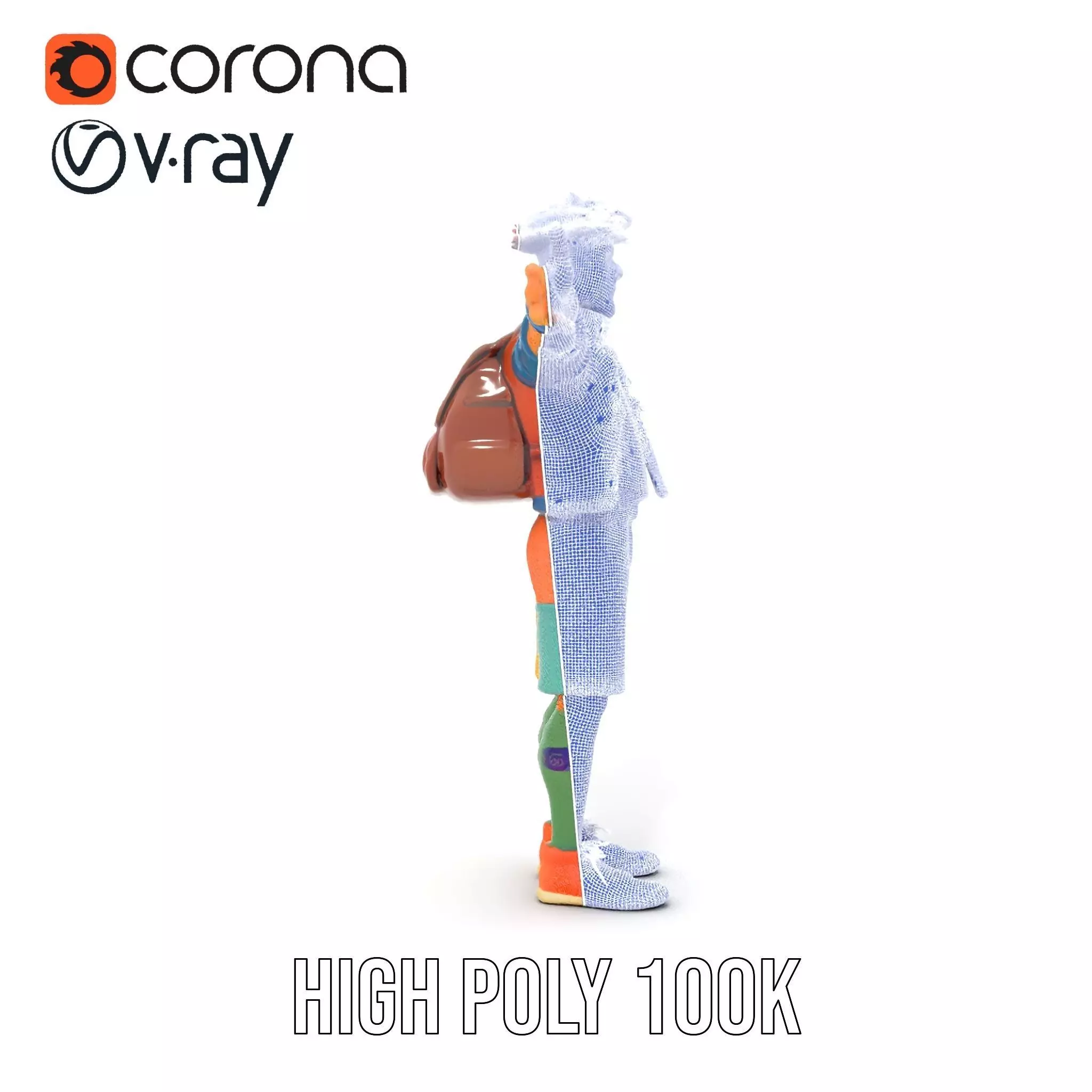 Colorful Character Model Pack with Backpack and Hat Low-poly 3D model_33