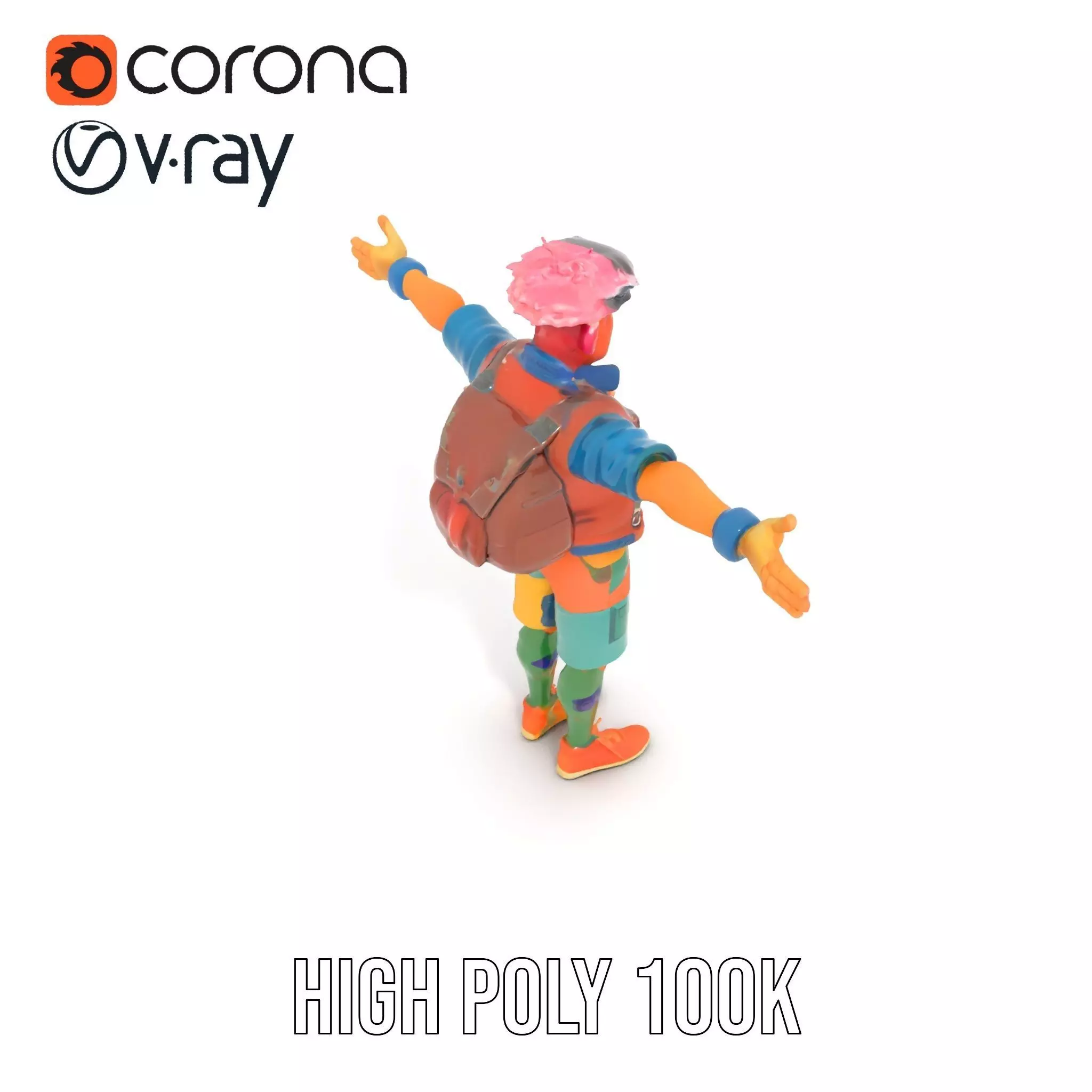 Colorful Character Model Pack with Backpack and Hat Low-poly 3D model_12