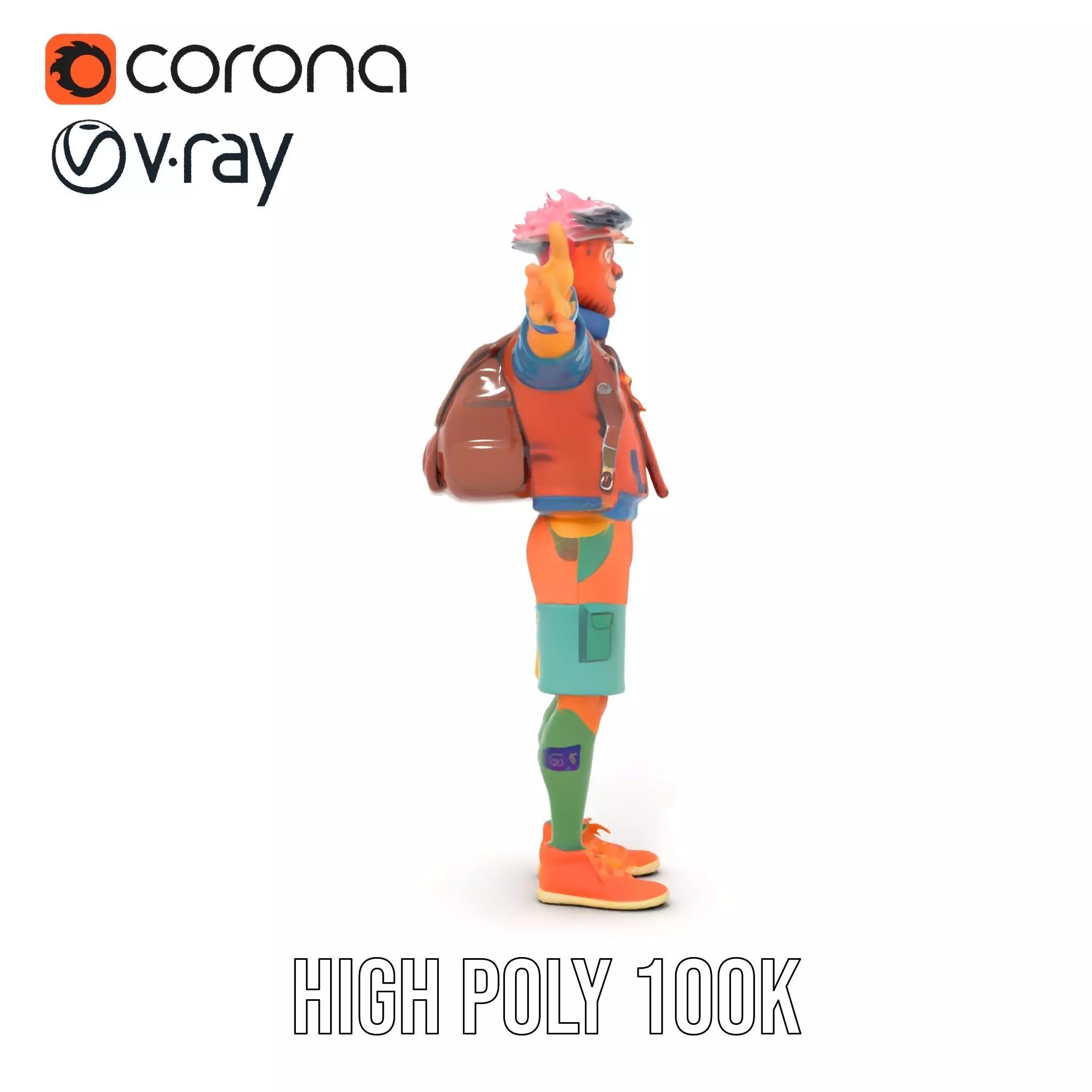 Colorful Character Model Pack with Backpack and Hat Low-poly 3D model_32