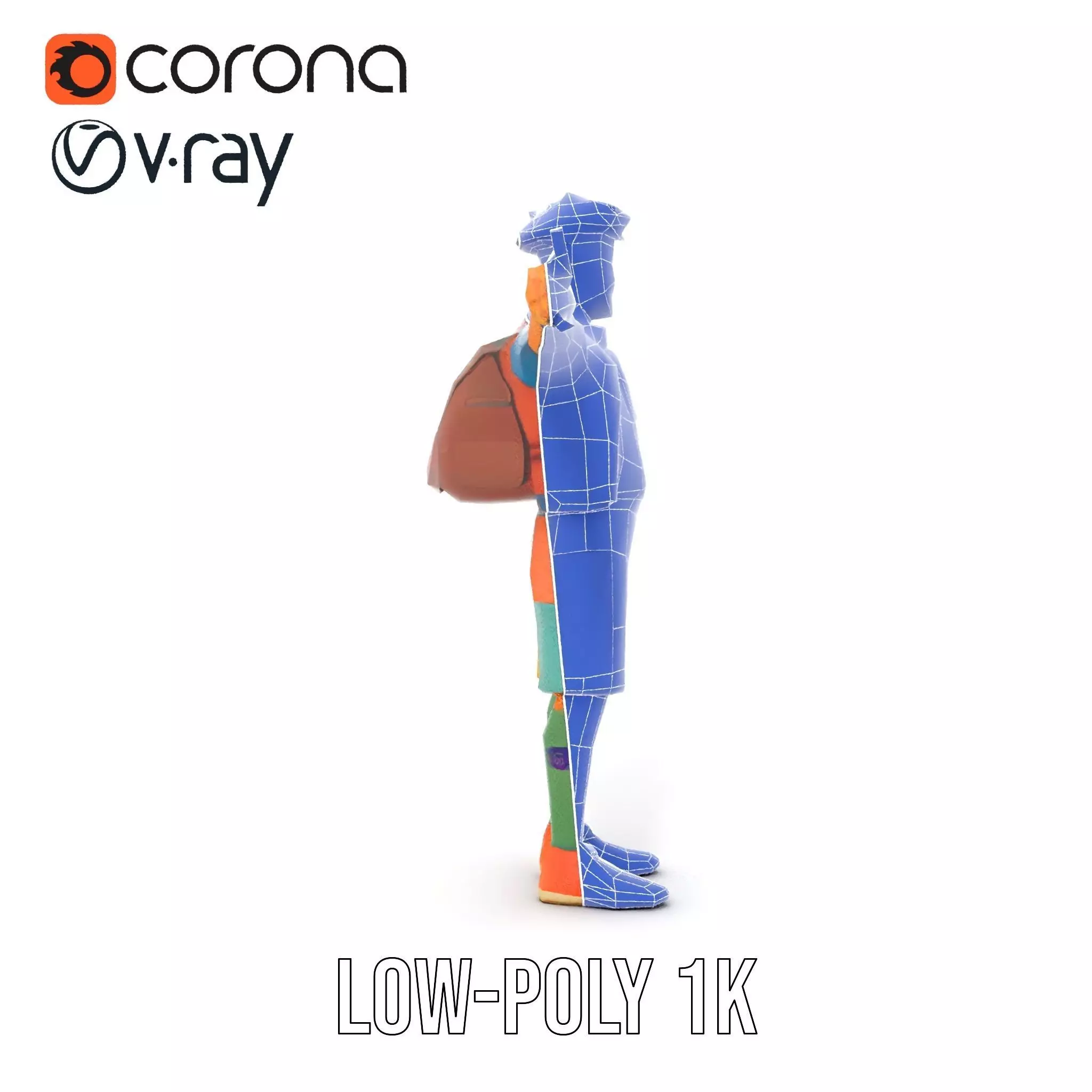 Colorful Character Model Pack with Backpack and Hat Low-poly 3D model_31