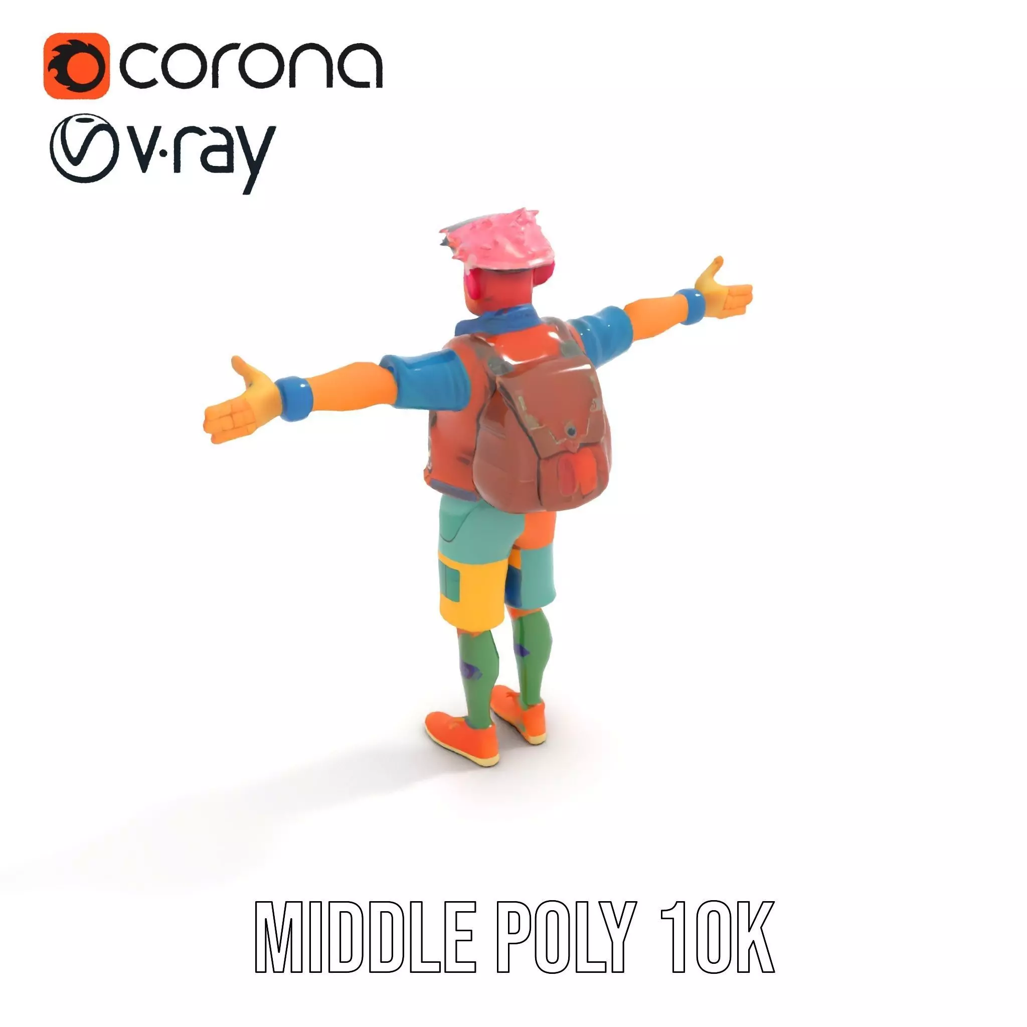 Colorful Character Model Pack with Backpack and Hat Low-poly 3D model_7