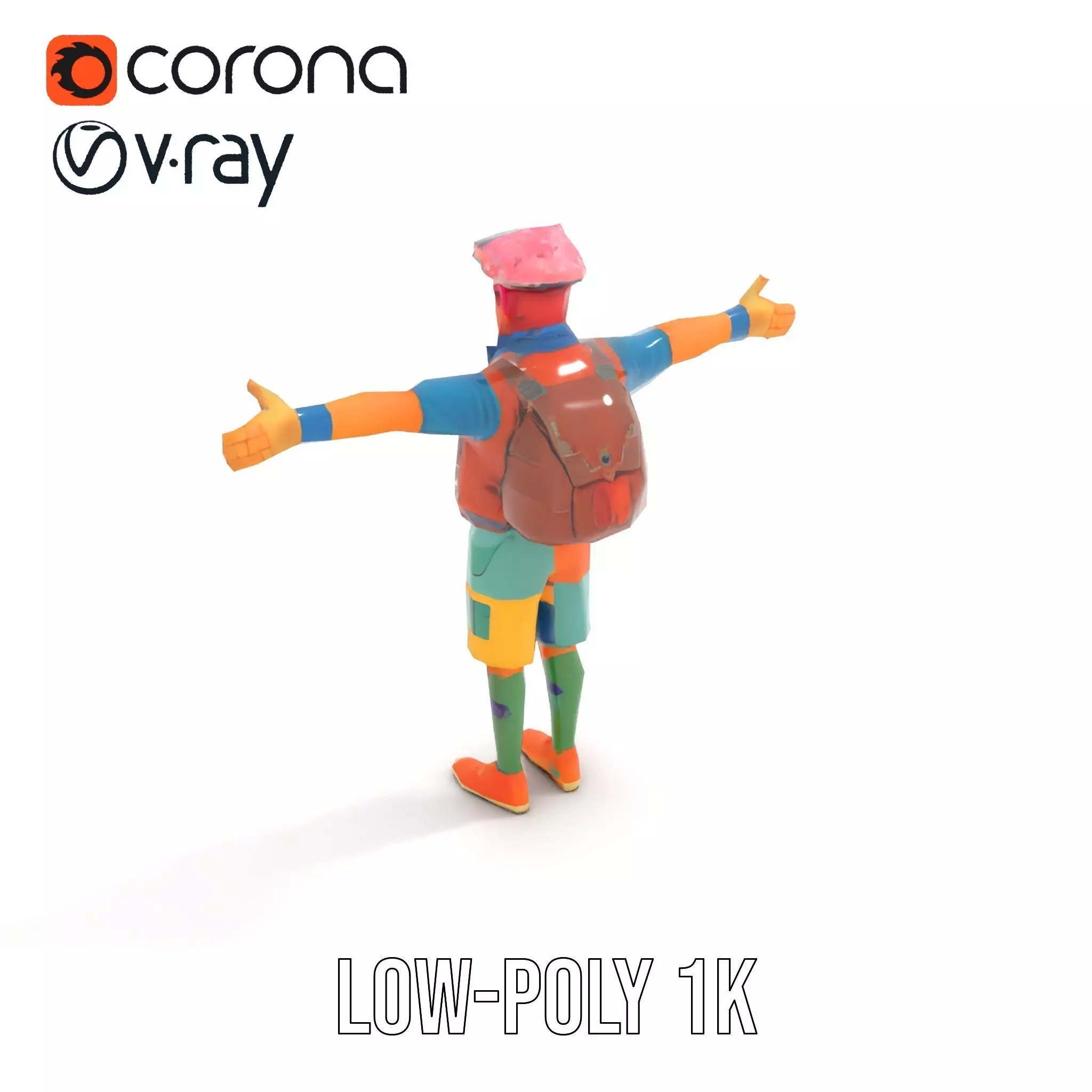 Colorful Character Model Pack with Backpack and Hat Low-poly 3D model_9