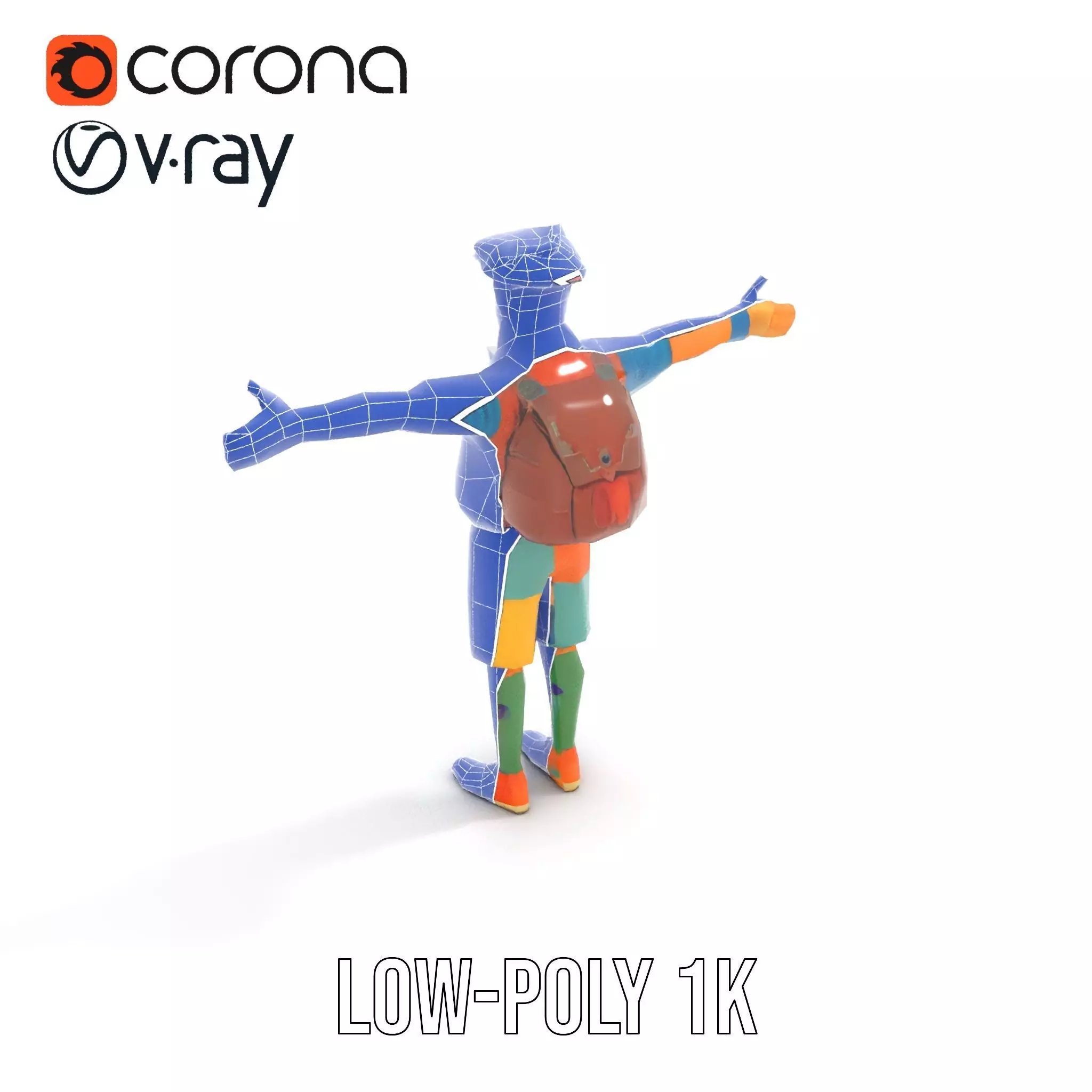 Colorful Character Model Pack with Backpack and Hat Low-poly 3D model_17
