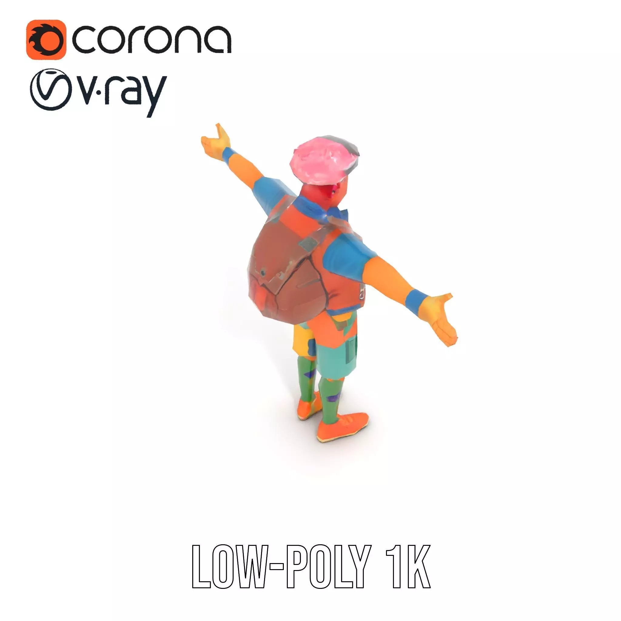 Colorful Character Model Pack with Backpack and Hat Low-poly 3D model_19