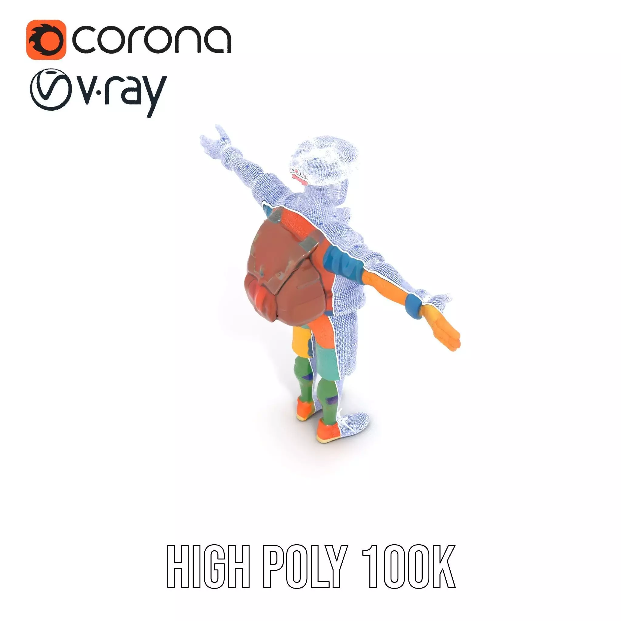 Colorful Character Model Pack with Backpack and Hat Low-poly 3D model_26