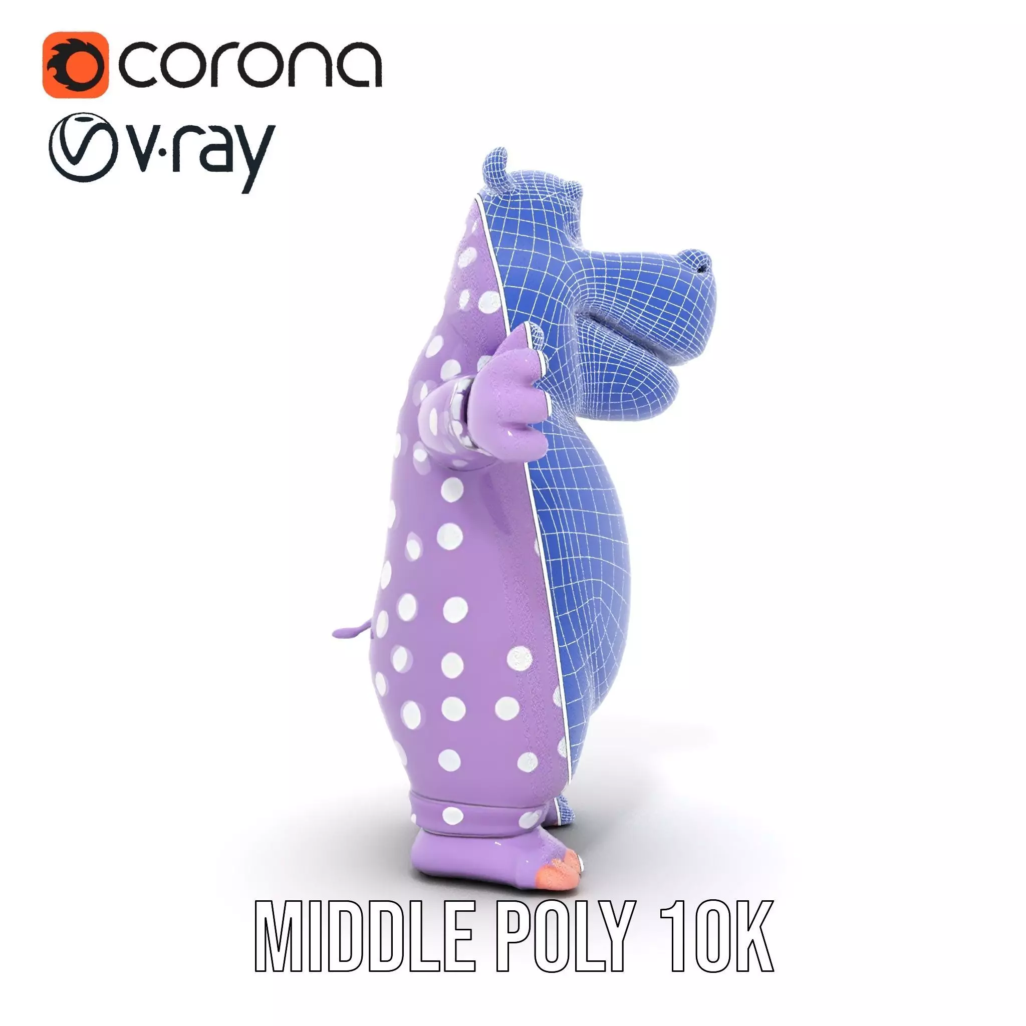 Purple PolkaDot Hippo Rigged and Animated Character Model Low-poly 3D model_31