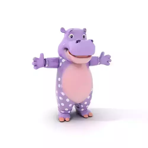 Purple PolkaDot Hippo Rigged and Animated Character Model Low-poly 3D model