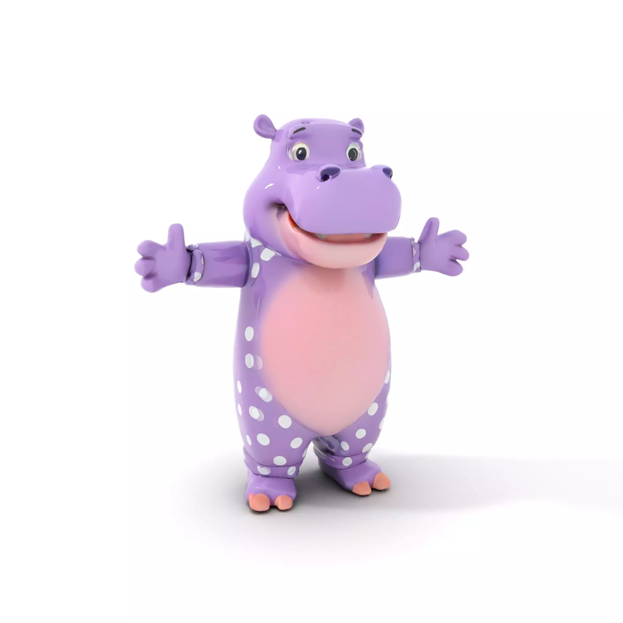 Purple PolkaDot Hippo Rigged and Animated Character Model Low-poly 3D model_0