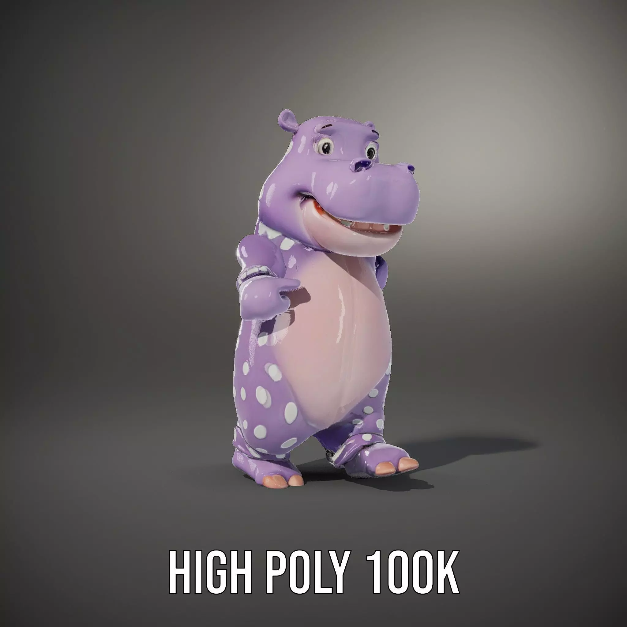 Purple PolkaDot Hippo Rigged and Animated Character Model Low-poly 3D model_15