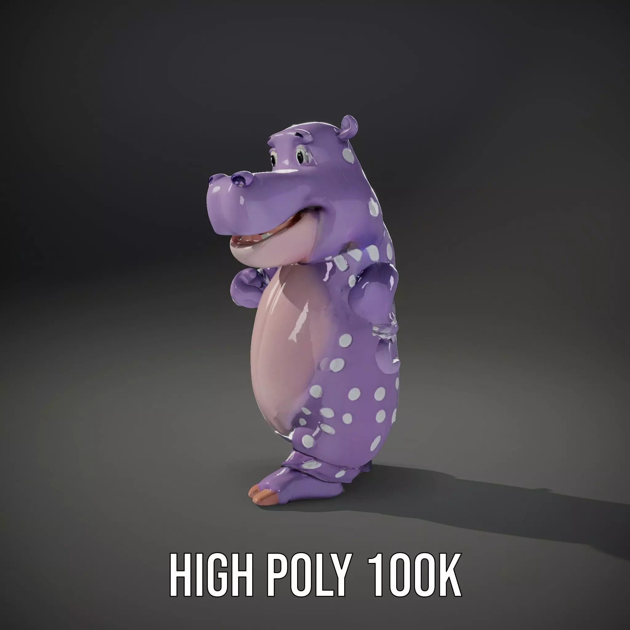 Purple PolkaDot Hippo Rigged and Animated Character Model Low-poly 3D model_10