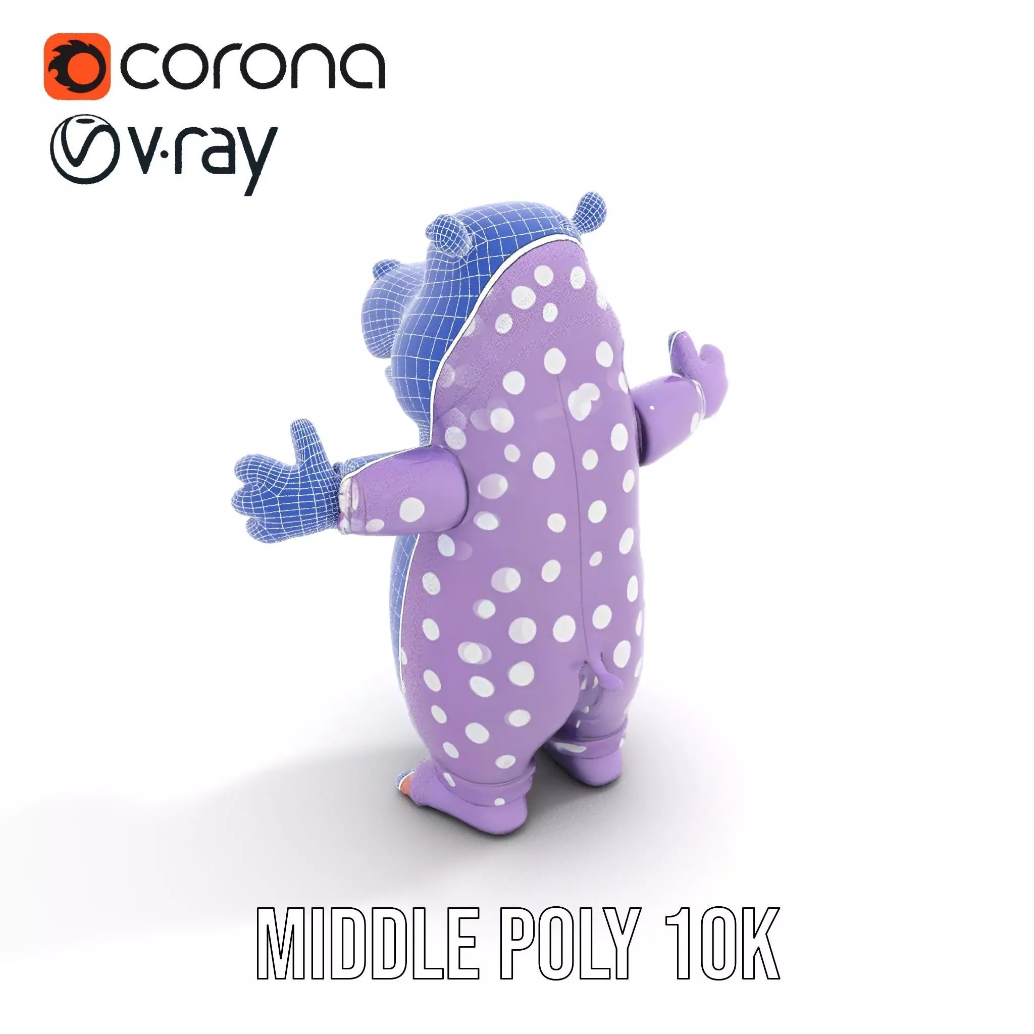 Purple PolkaDot Hippo Rigged and Animated Character Model Low-poly 3D model_6