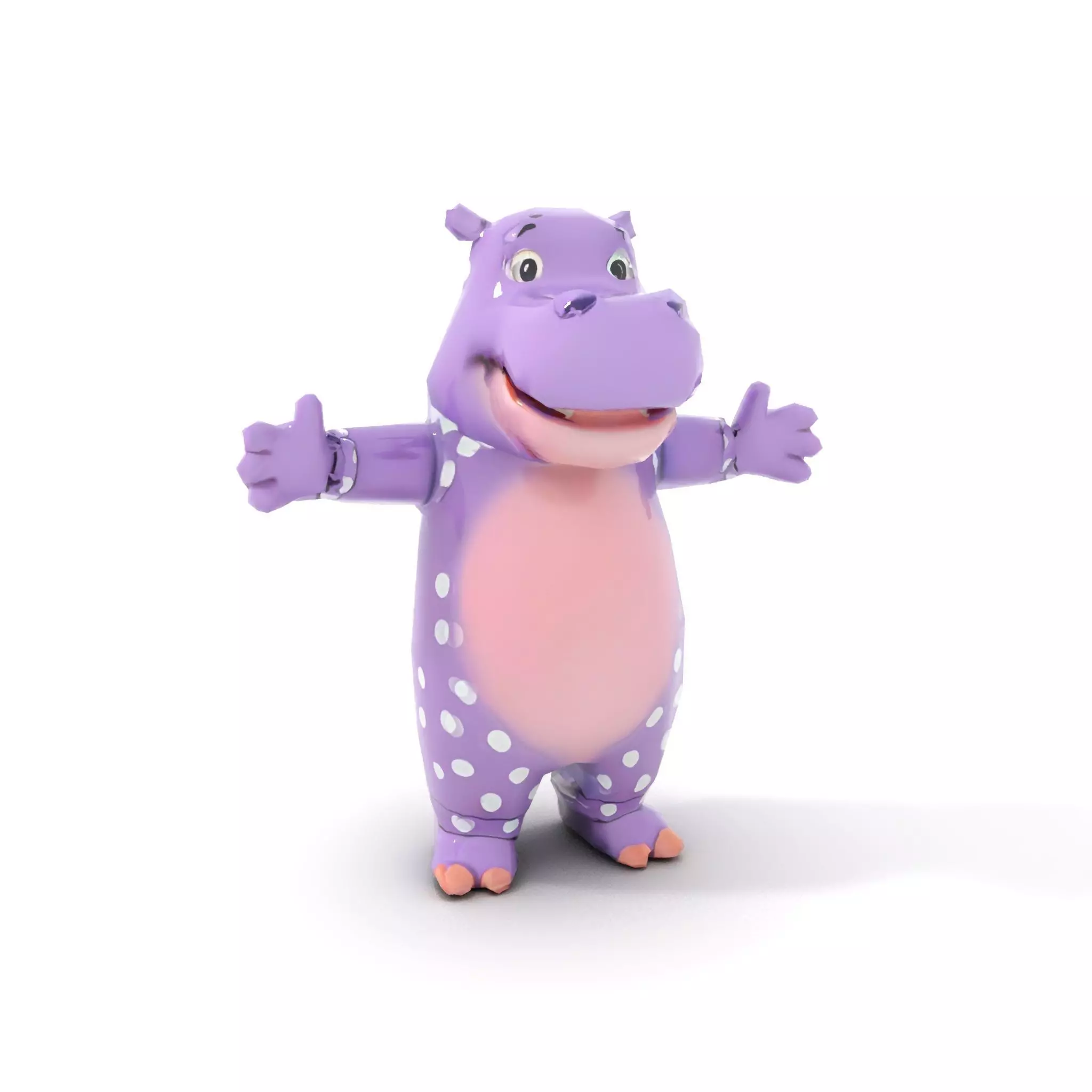 Purple PolkaDot Hippo Rigged and Animated Character Model Low-poly 3D model_17