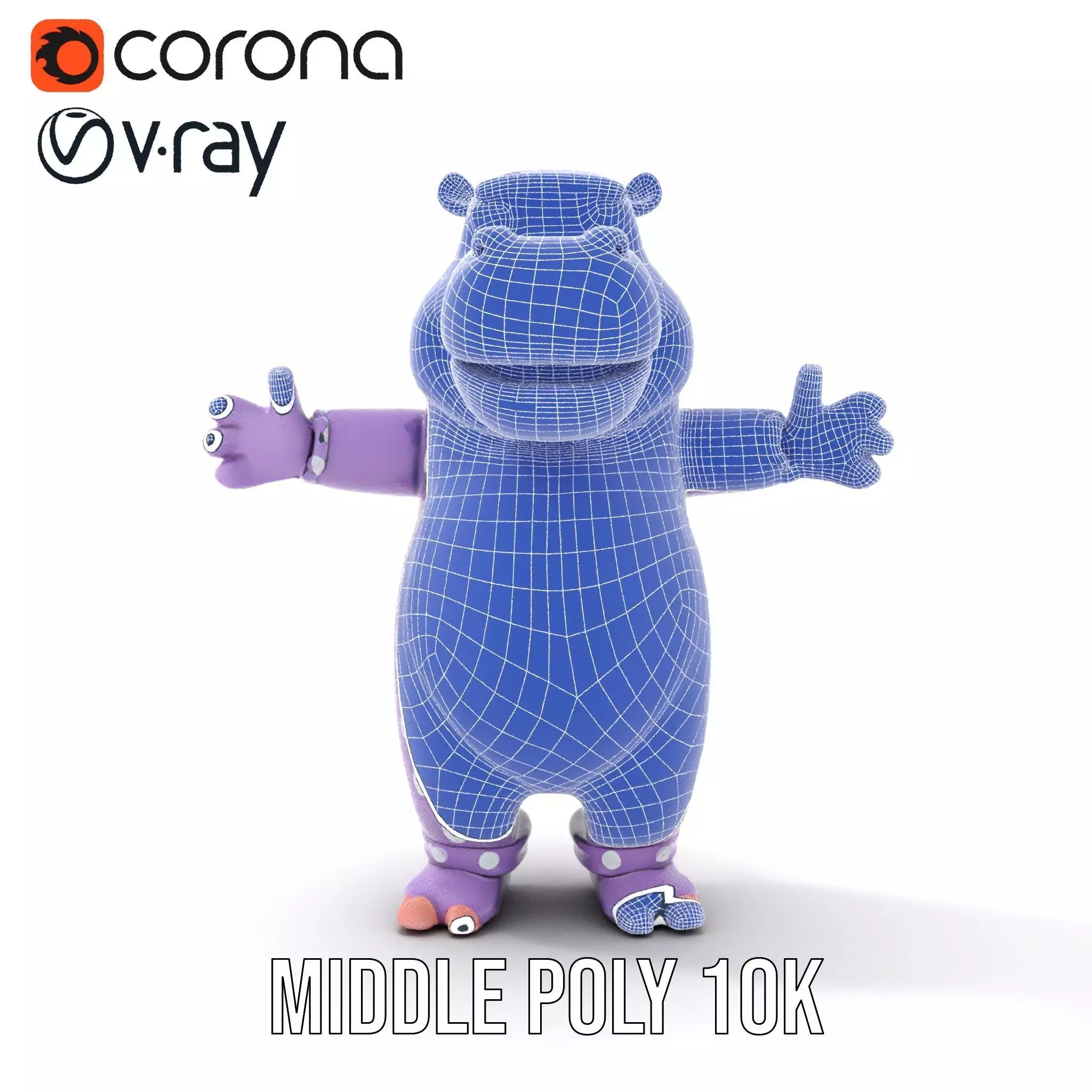 Purple PolkaDot Hippo Rigged and Animated Character Model Low-poly 3D model_28