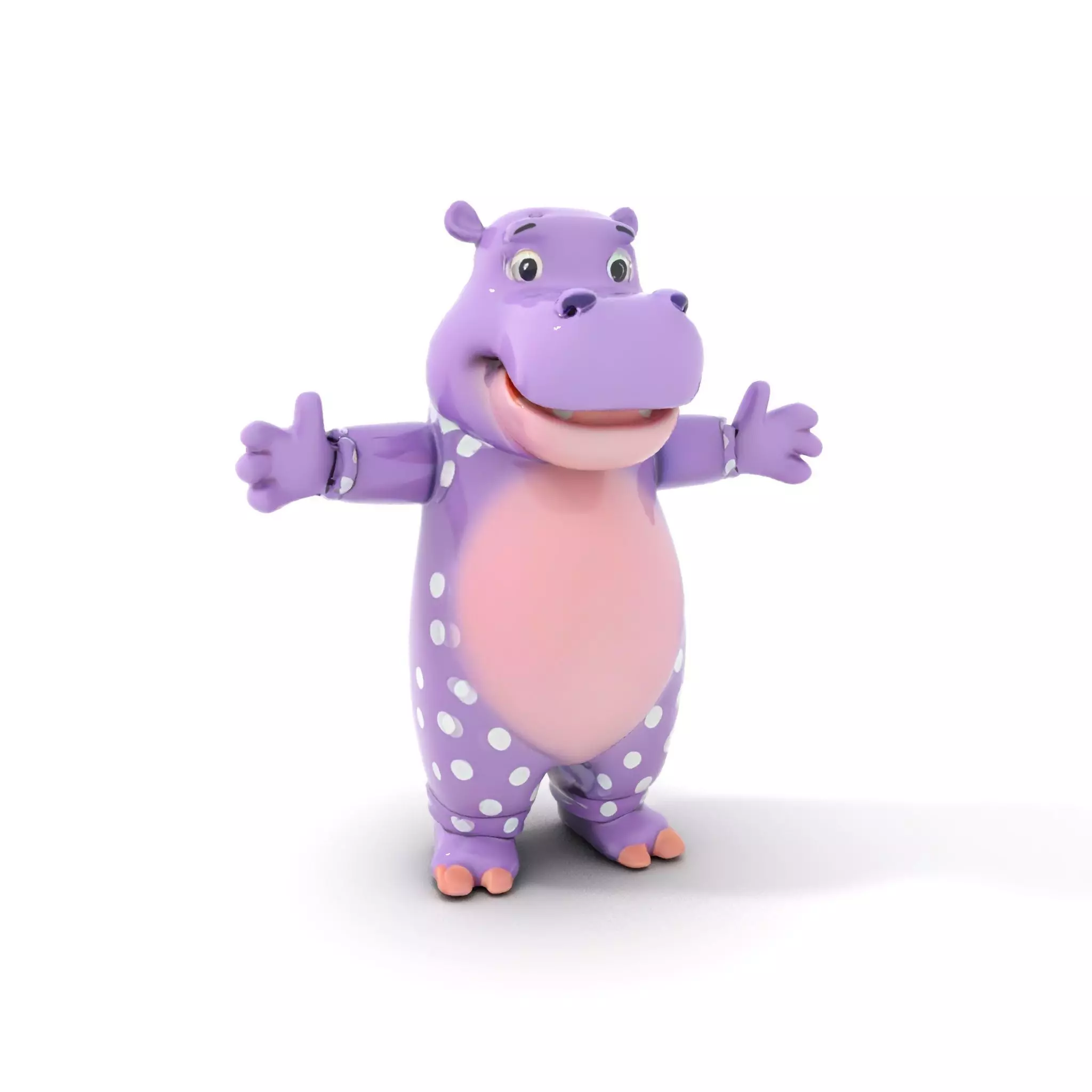 Purple PolkaDot Hippo Rigged and Animated Character Model Low-poly 3D model_13