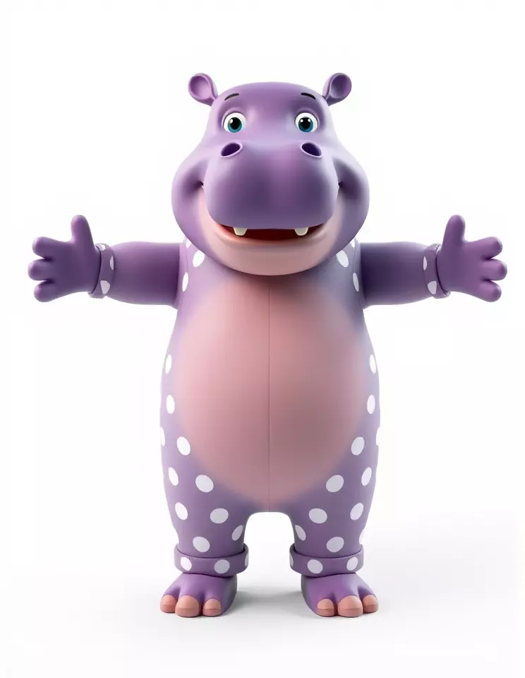 Purple PolkaDot Hippo Rigged and Animated Character Model Low-poly 3D model_3