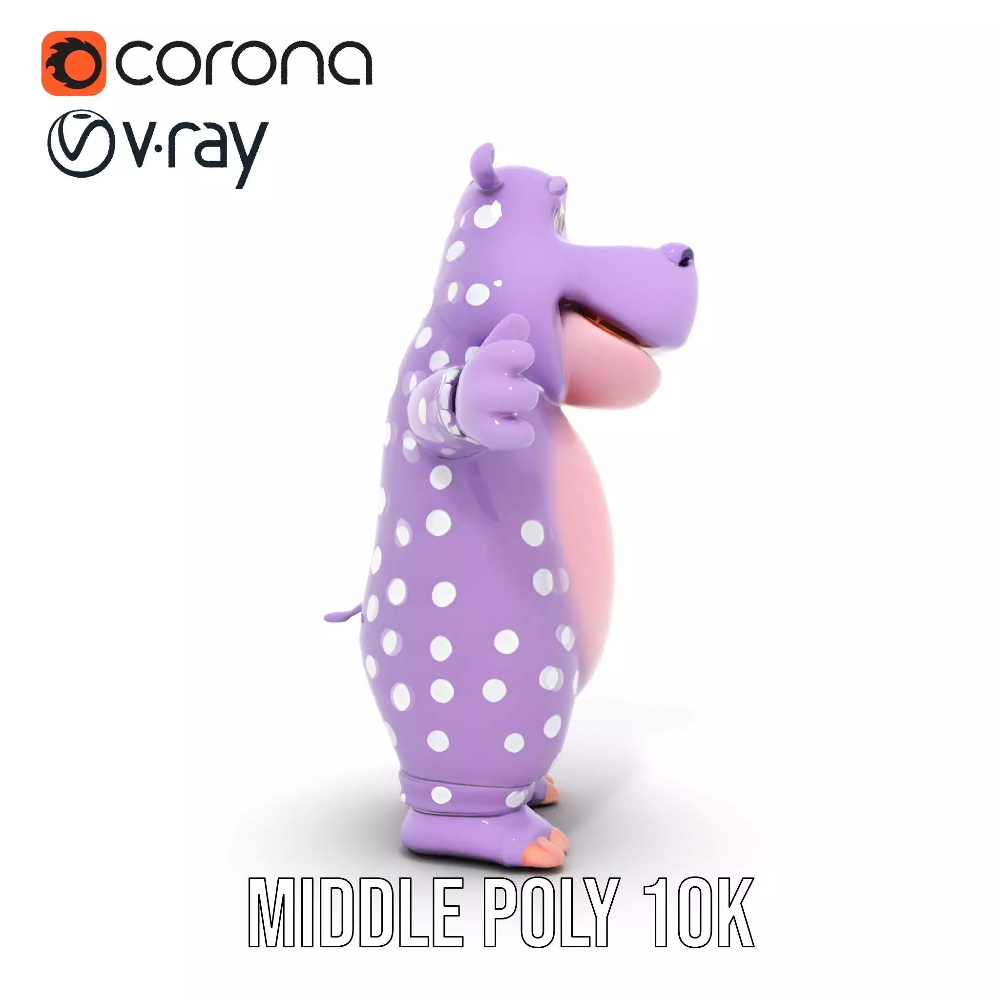 Purple PolkaDot Hippo Rigged and Animated Character Model Low-poly 3D model_19