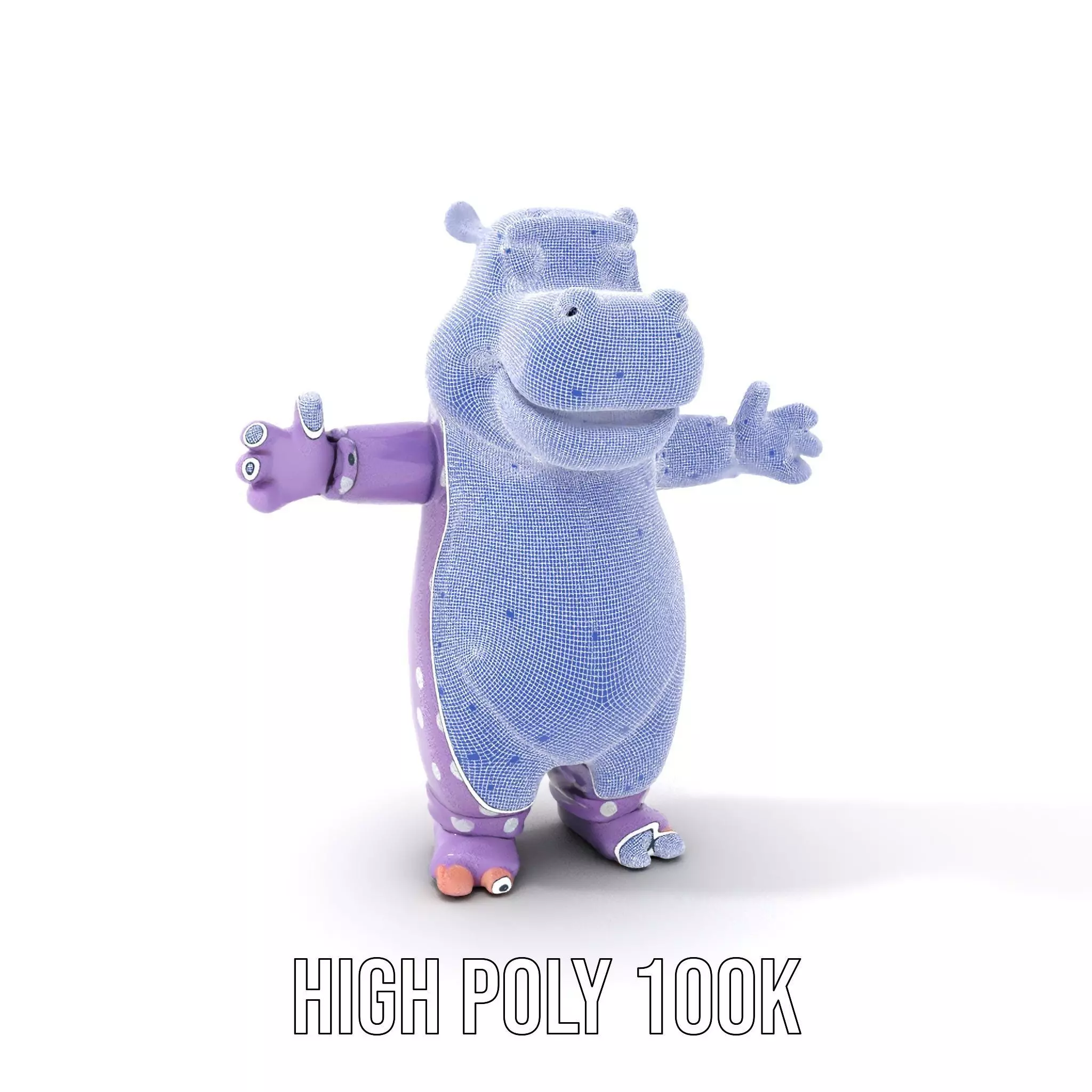 Purple PolkaDot Hippo Rigged and Animated Character Model Low-poly 3D model_5