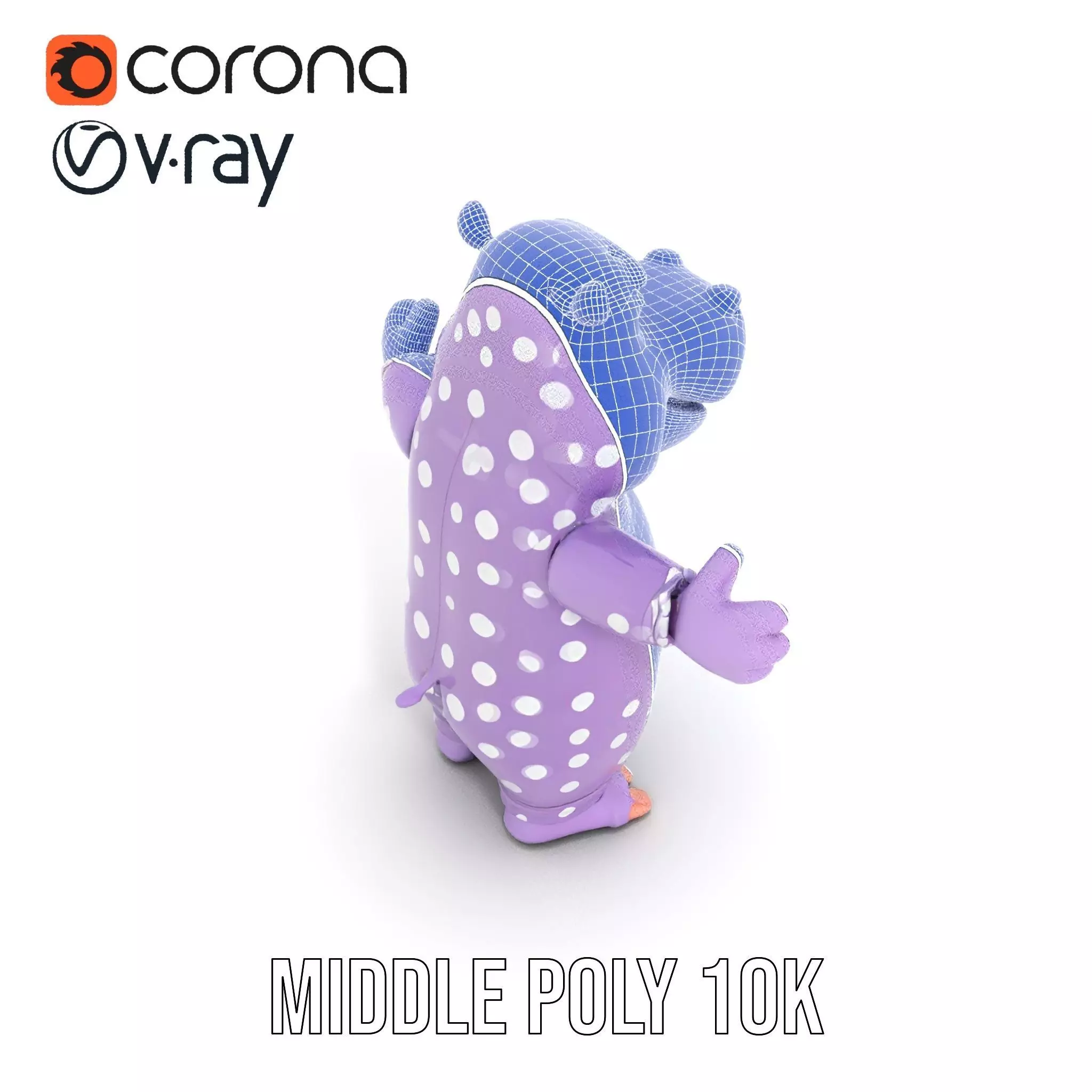 Purple PolkaDot Hippo Rigged and Animated Character Model Low-poly 3D model_25