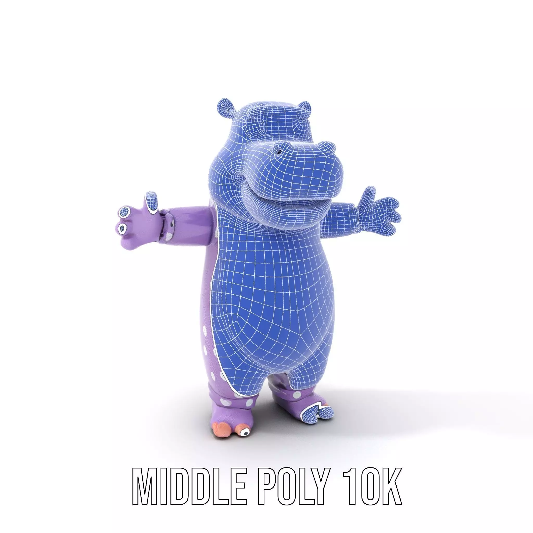Purple PolkaDot Hippo Rigged and Animated Character Model Low-poly 3D model_11