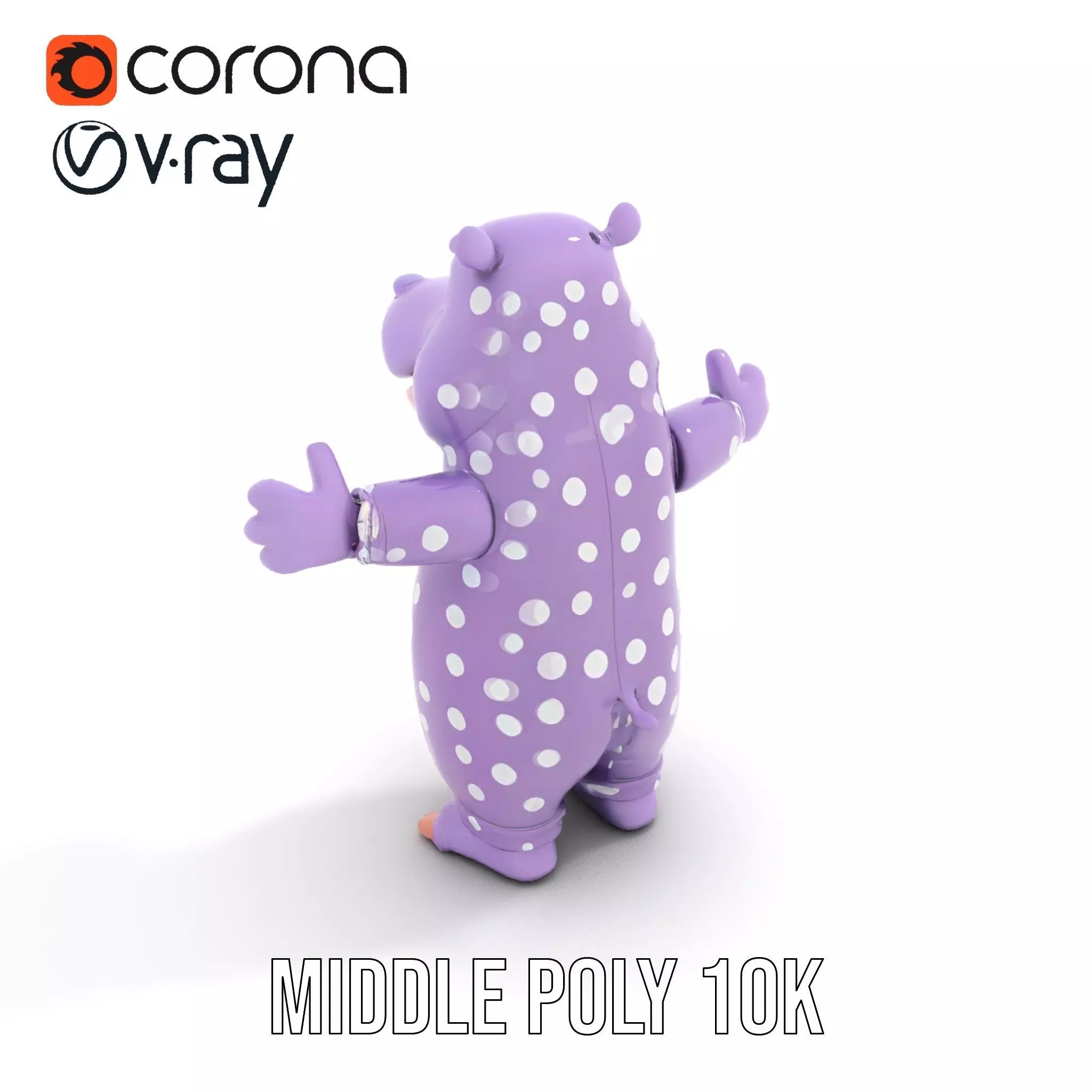 Purple PolkaDot Hippo Rigged and Animated Character Model Low-poly 3D model_7