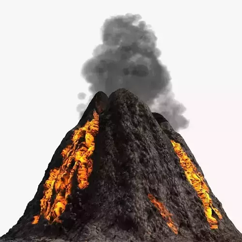 Low poly volcano lava mountain