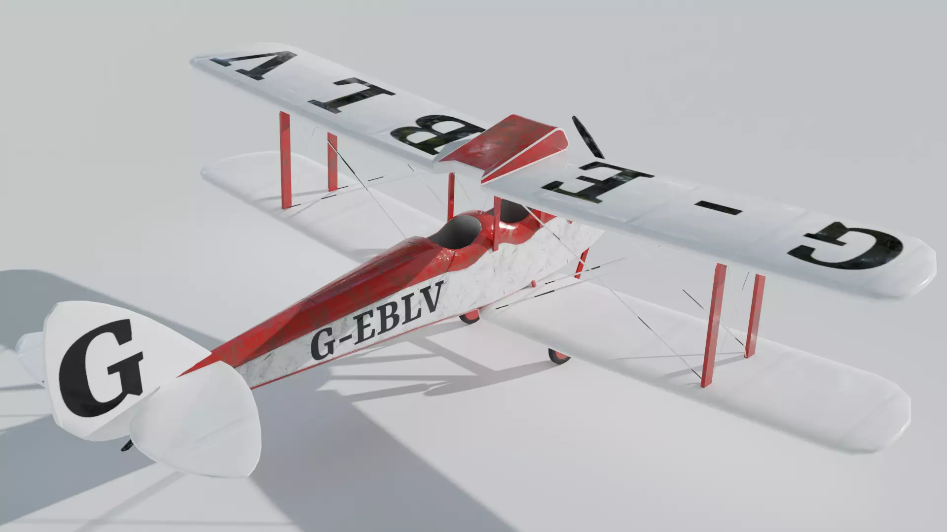 Vintage Biplane Airplane Realistic 3D Model Game Ready Clean Low-poly 3D model_1