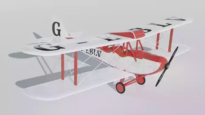 Vintage Biplane Airplane Realistic 3D Model Game Ready Clean  Low-poly 3D model