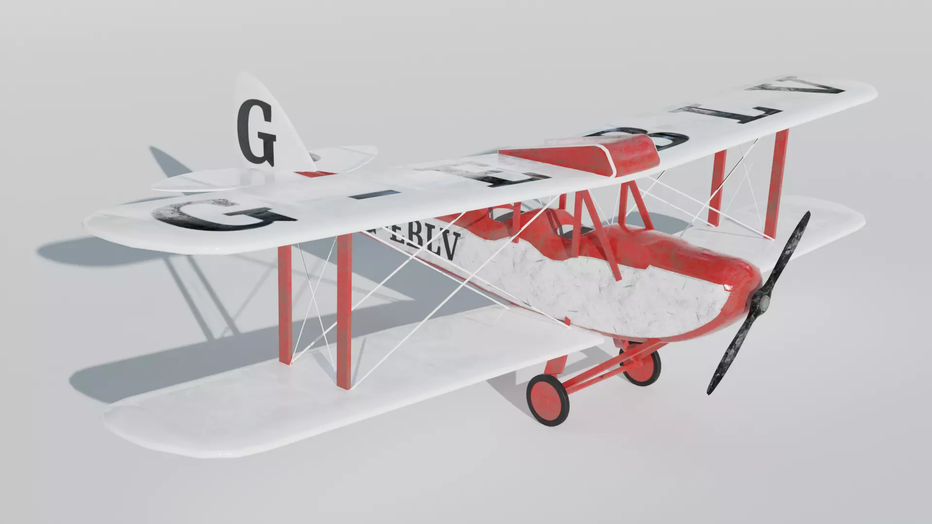 Vintage Biplane Airplane Realistic 3D Model Game Ready Clean Low-poly 3D model_0