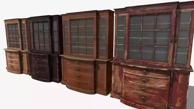 Wood Glass Cabinet Low-poly 3D model