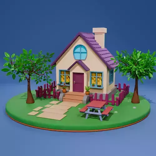 Stylized Isometric House with Garden