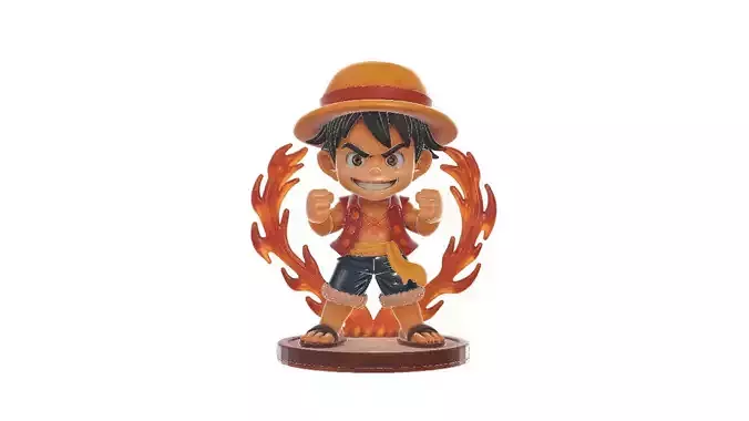 Chibi Luffy Figurine with Flame Aura 3D print model