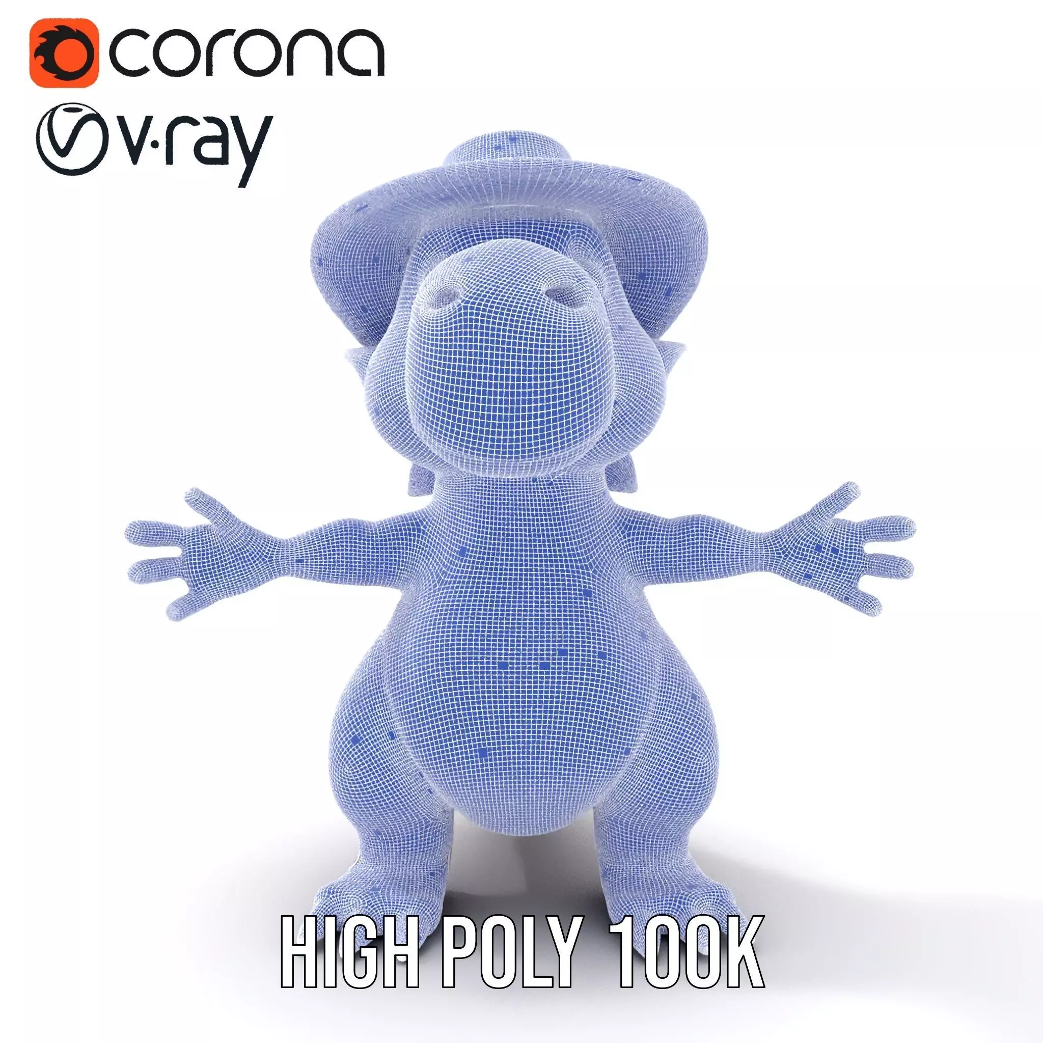 Purple Dinosaur with Straw Hat Rigged and Animated Model Low-poly 3D model_34