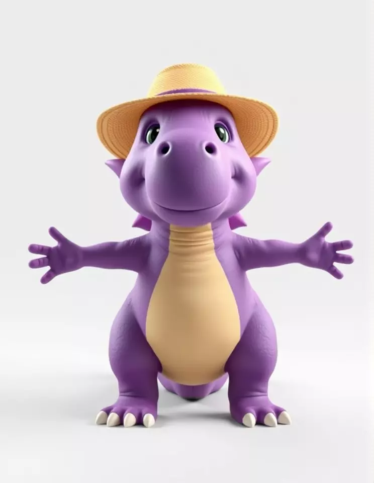 Purple Dinosaur with Straw Hat Rigged and Animated Model Low-poly 3D model_3