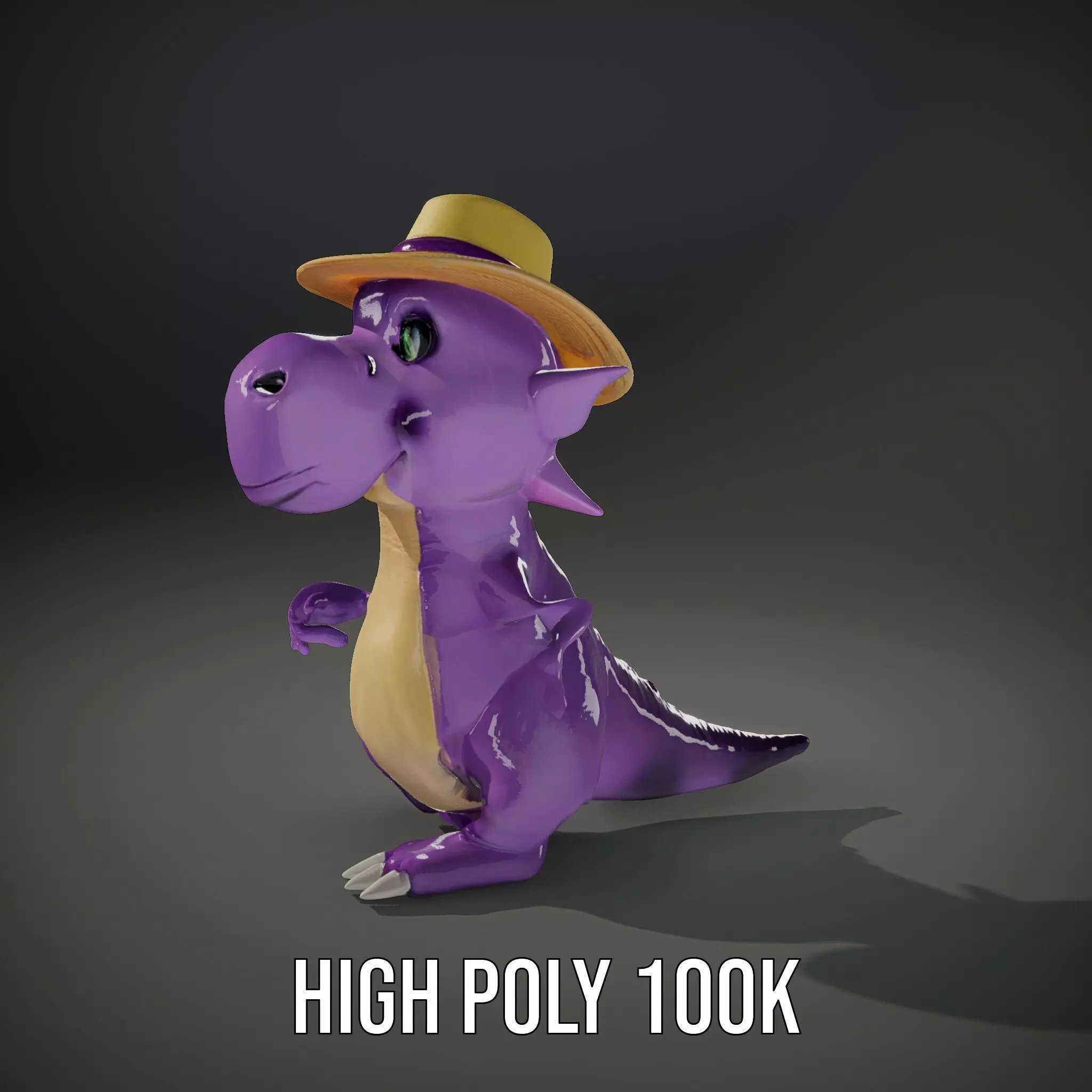 Purple Dinosaur with Straw Hat Rigged and Animated Model Low-poly 3D model_16