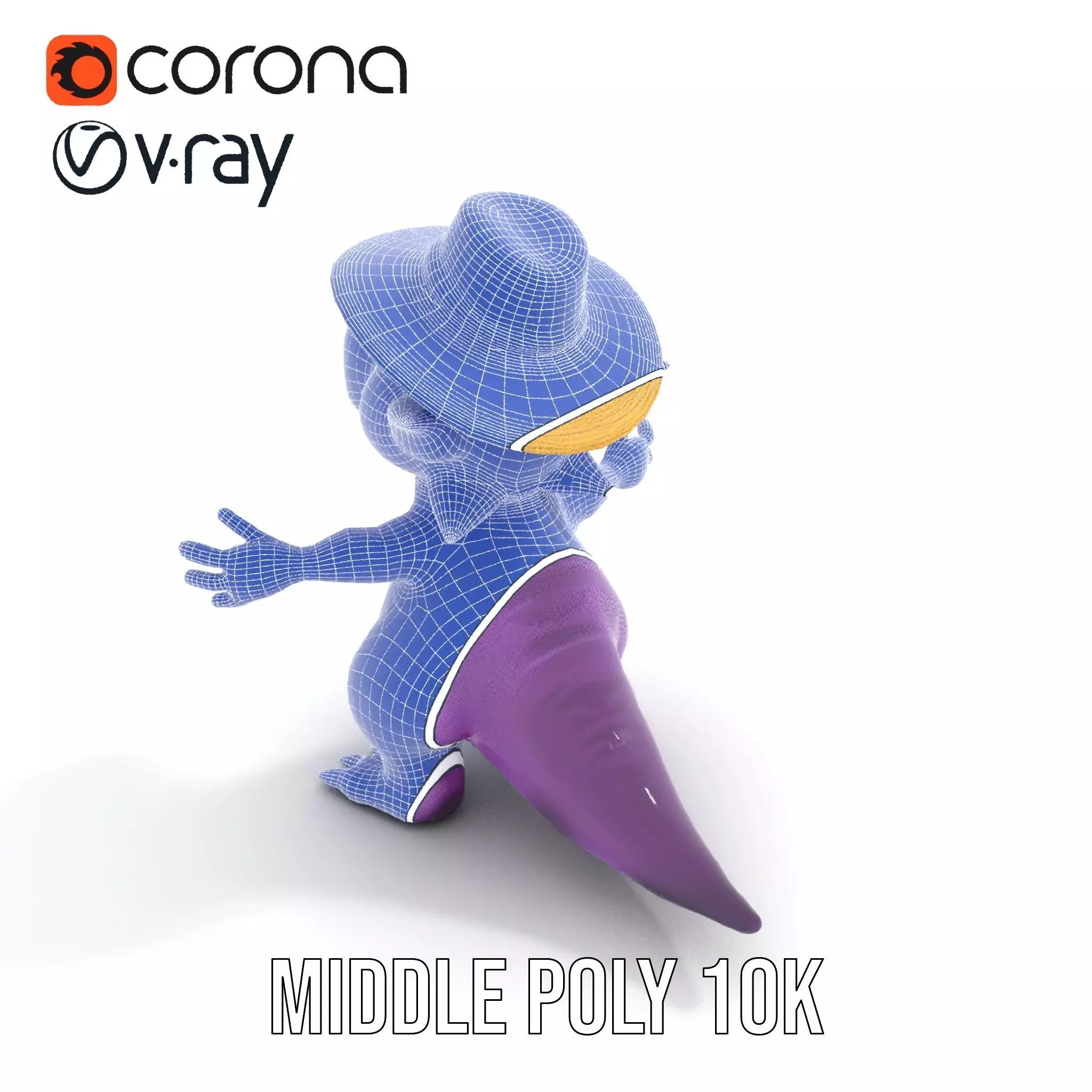 Purple Dinosaur with Straw Hat Rigged and Animated Model Low-poly 3D model_17