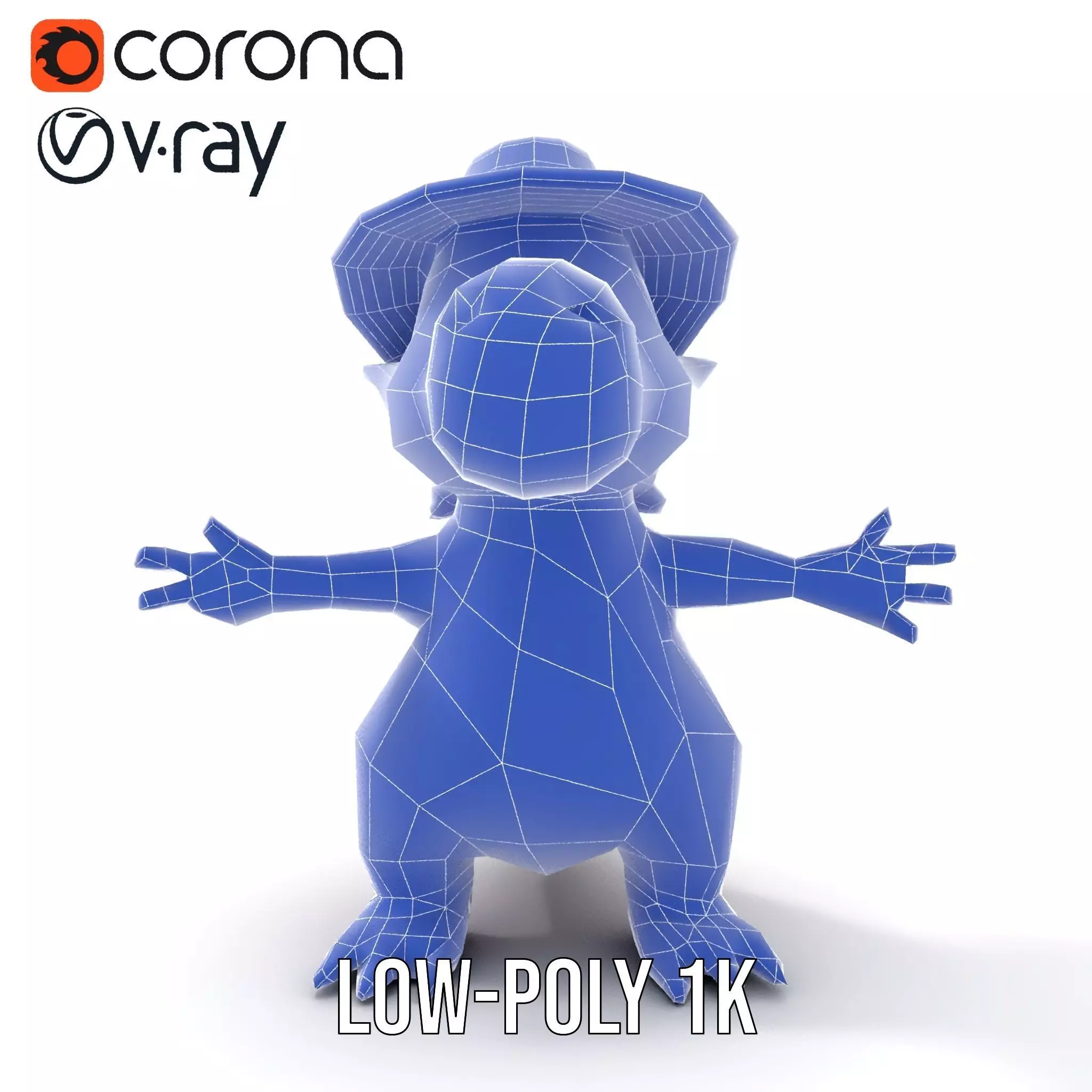 Purple Dinosaur with Straw Hat Rigged and Animated Model Low-poly 3D model_18